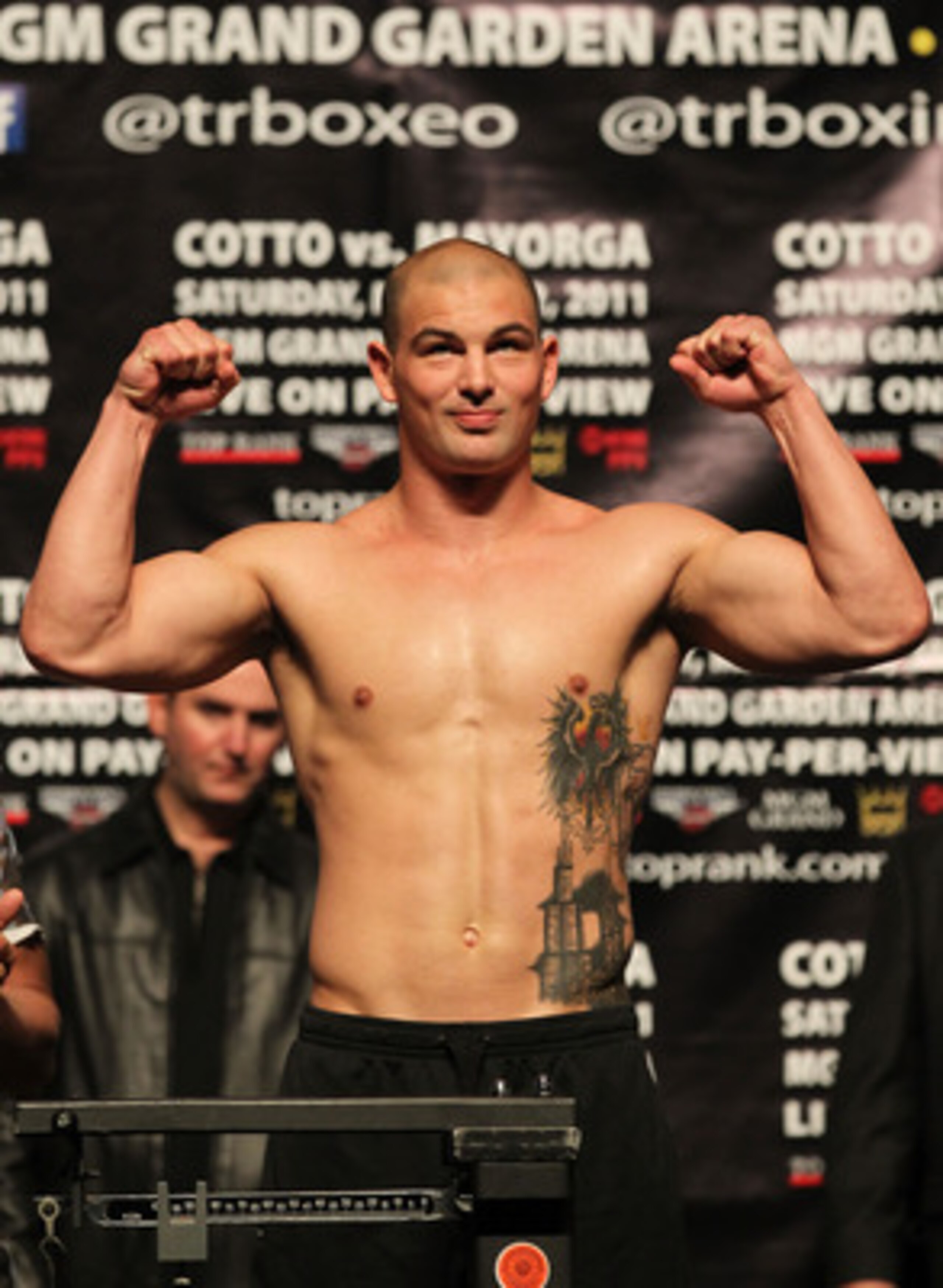 LAS VEGAS - MARCH 11:  Tommy Zbikowski of the Baltimore Ravens weighs in for his Heavyweight fight against Richard Bryant at MGM Grand Garden Arena on March 11, 2011 in Las Vegas, Nevada.  (Photo by Al Bello/Getty Images)