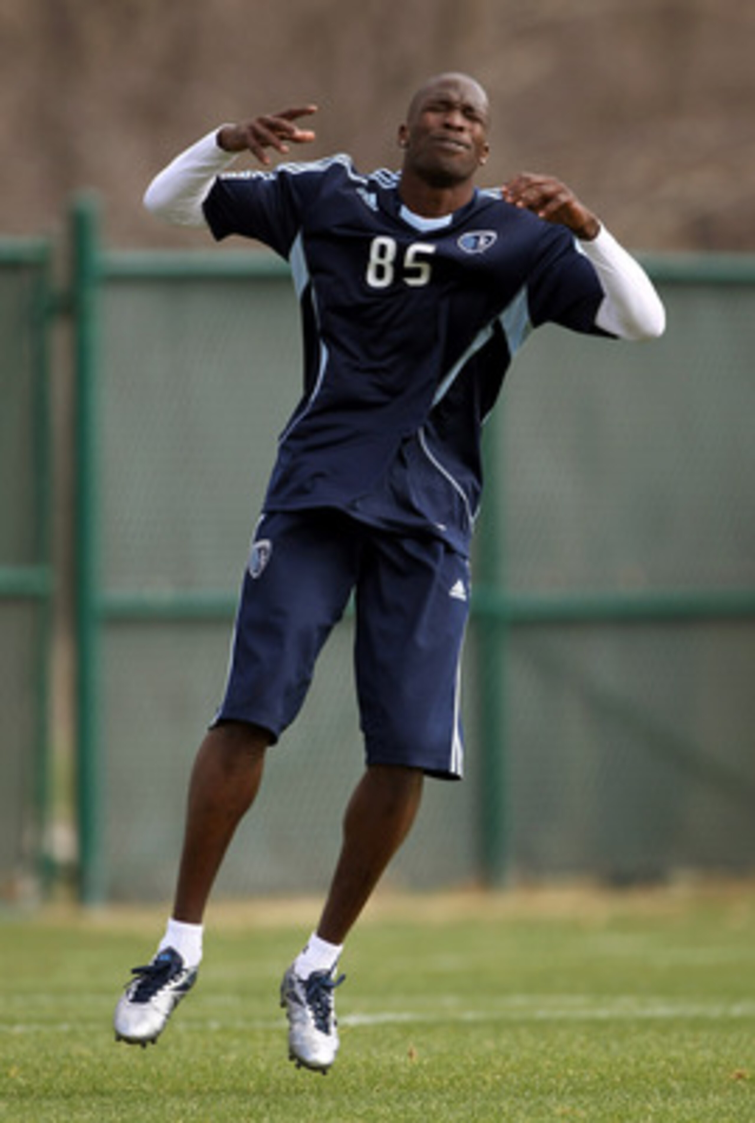 KANSAS CITY, MO - MARCH 23:  Chad Ochocinco reacts during his tryout with Sporting Kansas City on March 23, 2011 in Kansas City, Missouri.  (Photo by Jamie Squire/Getty Images)