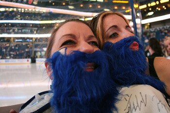 TAMPA, FL - APRIL 18: Tampa Bay Lightning fans wearing blue beards lend their support for their team against the Pittsburgh Penguins in Game Three of the Eastern Conference Quarterfinals during the 2011 NHL Stanley Cup Playoffs at the St. Pete Times Forum