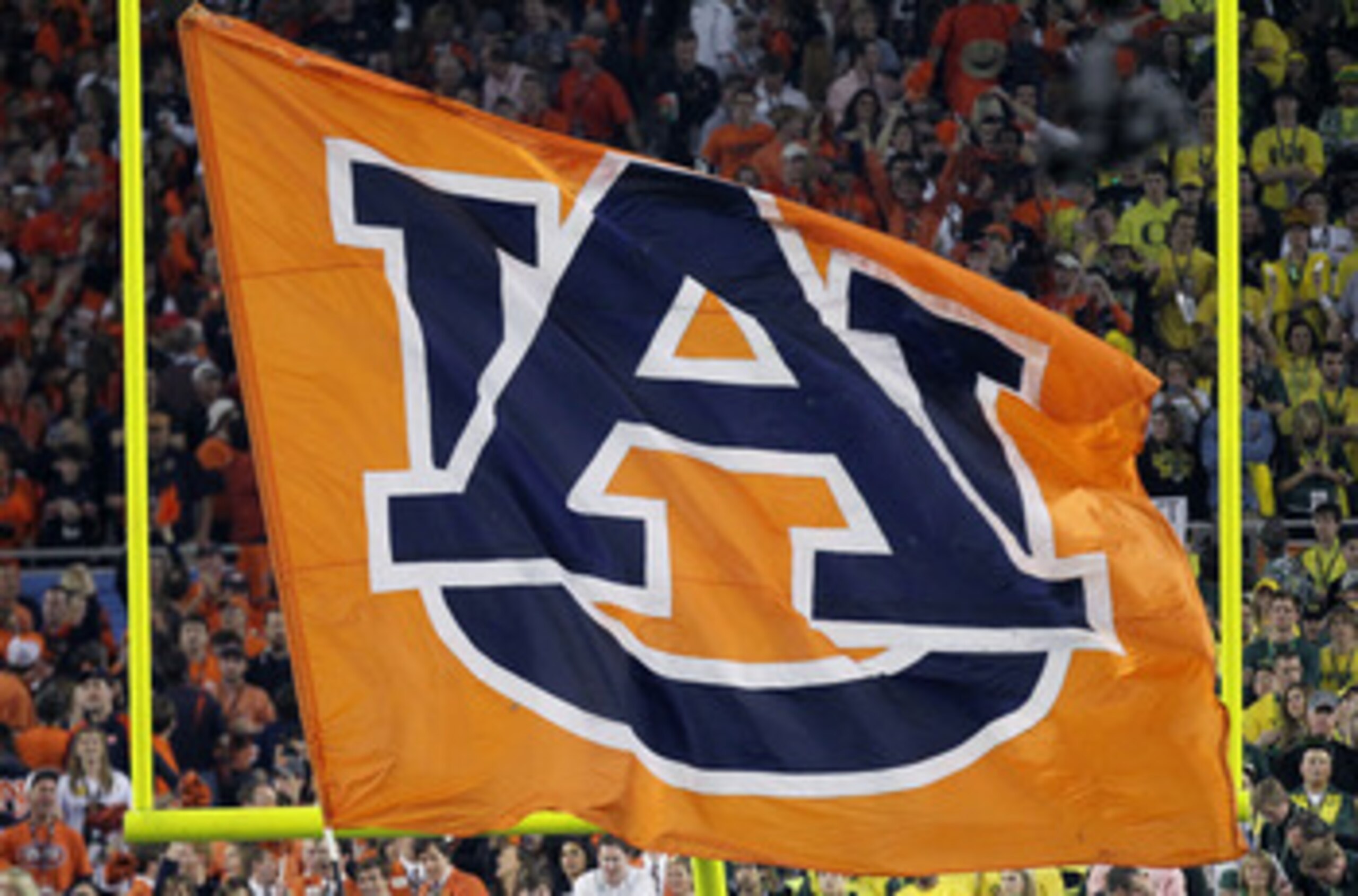 GLENDALE, AZ - JANUARY 10:  An Auburn Tigers flag is displayed at their Tostitos BCS National Championship Game against the Oregon Ducks at University of Phoenix Stadium on January 10, 2011 in Glendale, Arizona.  (Photo by Ronald Martinez/Getty Images)