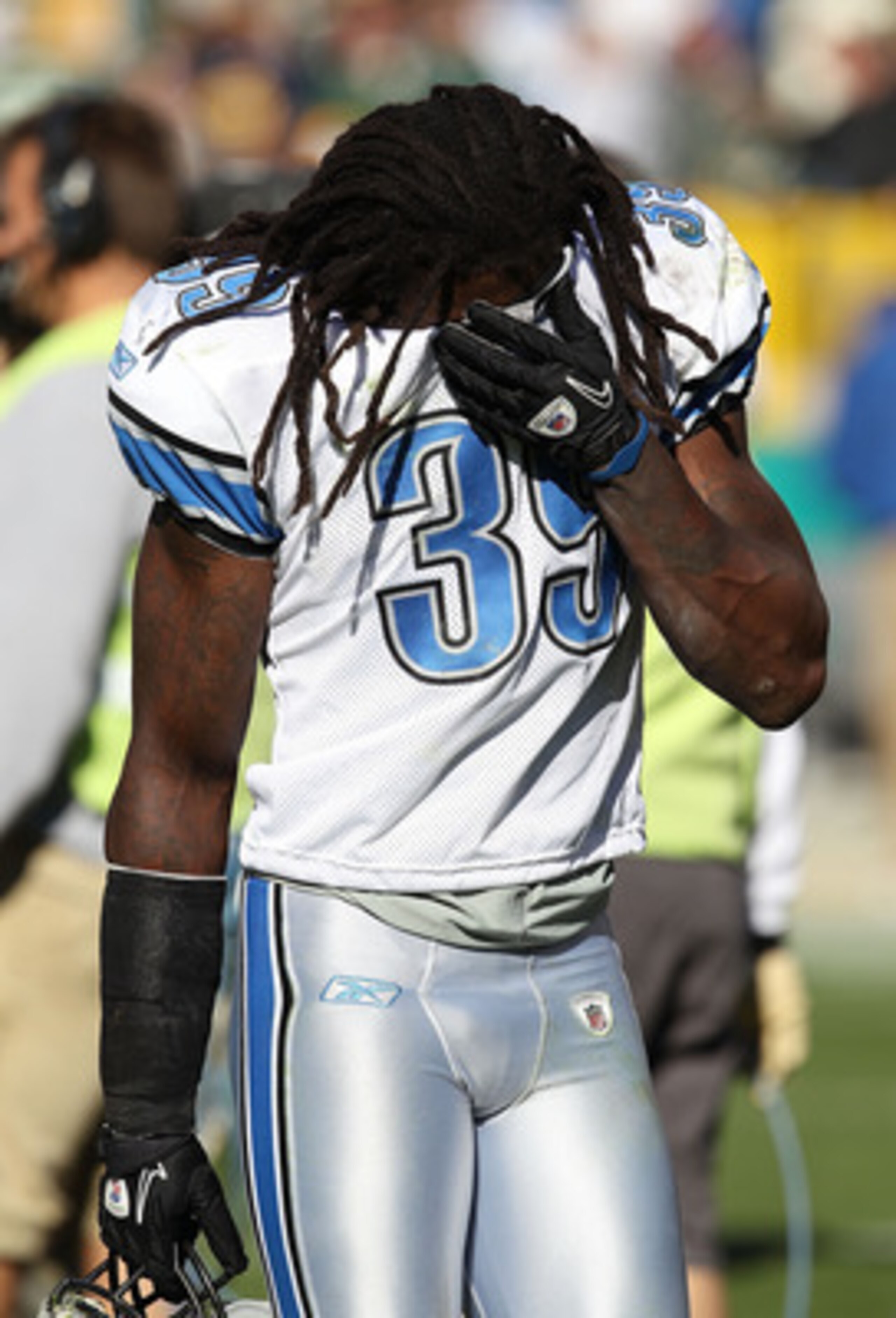 GREEN BAY, WI - OCTOBER 03: C.C. Brown #39 of the Detroit Lions leaves the field after a loss to the Green Bay Packers at Lambeau Field on October 3, 2010 in Green Bay, Wisconsin. The Packers defeated the Lions 28-26. (Photo by Jonathan Daniel/Getty Image