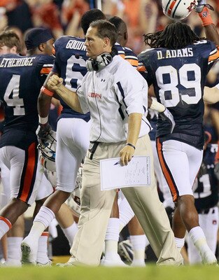 AUBURN, AL - SEPTEMBER 18:  Head coach Gene Chizik of the Auburn Tigers against the Clemson Tigers at Jordan-Hare Stadium on September 18, 2010 in Auburn, Alabama.  (Photo by Kevin C. Cox/Getty Images)