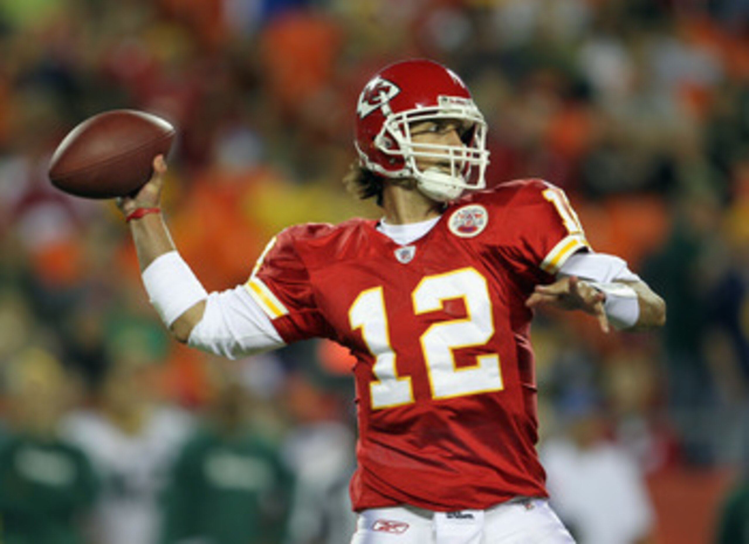 KANSAS CITY, MO - SEPTEMBER 02: Quarterback Brodie Croyle #12 of the Kansas City Chiefs passes during the game against the Green Bay Packers on September 2, 2010 at Arrowhead Stadium in Kansas City, Missouri. (Photo by Jamie Squire/Getty Images) KANSAS CITY, MO - SEPTEMBER 02: Quarterback Brodie Croyle #12 of the Kansas City Chiefs passes during the game against the Green Bay Packers on September 2, 2010 at Arrowhead Stadium in Kansas City, Missouri. (Photo by Jamie Squire/Getty Images)