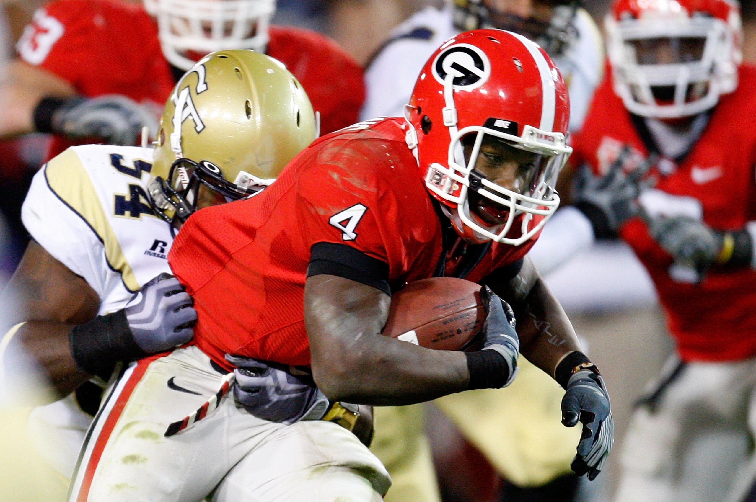 ATLANTA - NOVEMBER 28:  Caleb King #4 of the Georgia Bulldogs against the Georgia Tech Yellow Jackets at Bobby Dodd Stadium on November 28, 2009 in Atlanta, Georgia.  (Photo by Kevin C. Cox/Getty Images)