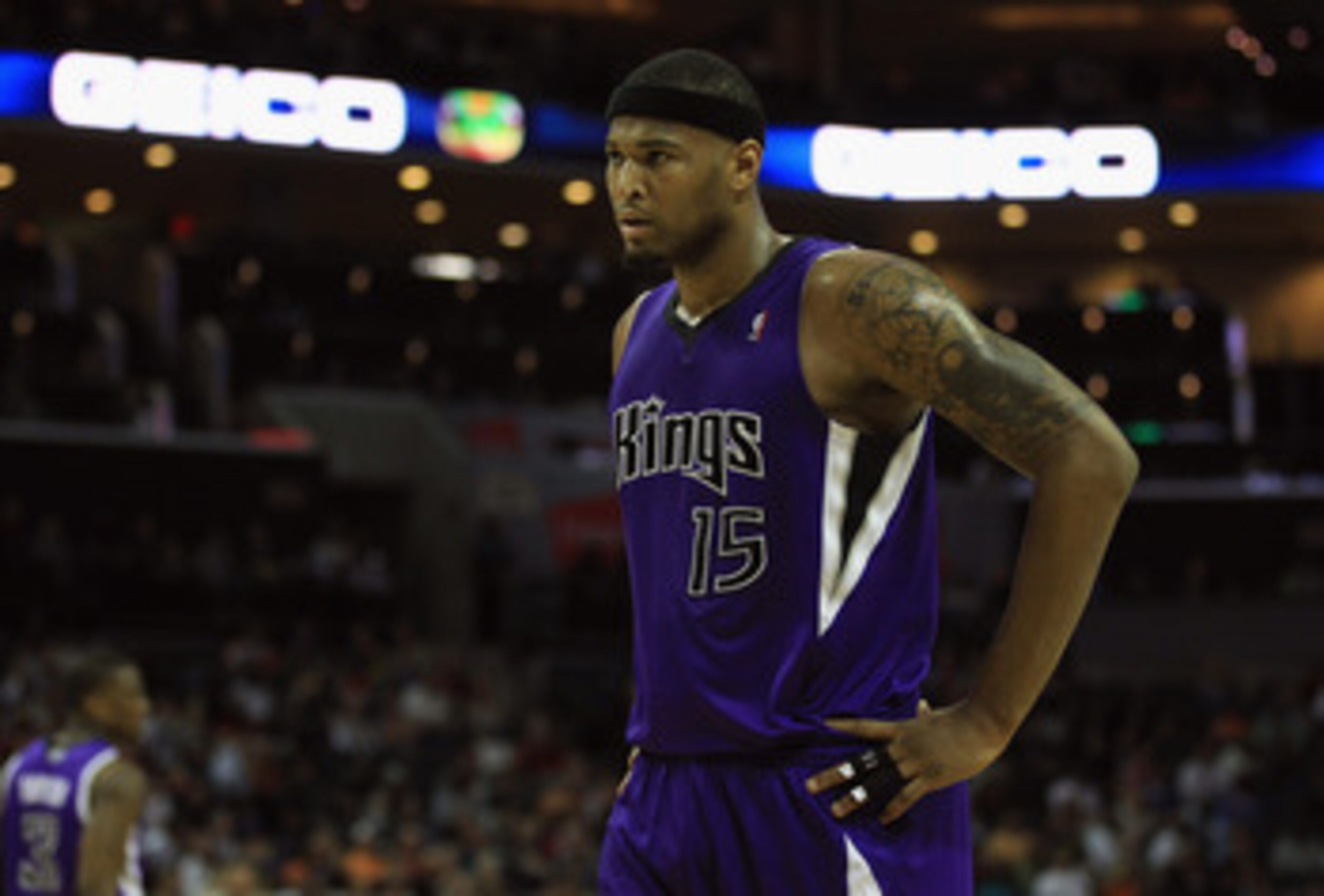 CHARLOTTE, NC - FEBRUARY 25: DeMarcus Cousins #15 of the Sacramento Kings reacts to a call against the Charlotte Bobcats during their game at Time Warner Cable Arena on February 25, 2011 in Charlotte, North Carolina. NOTE TO USER: User expressly acknowle CHARLOTTE, NC - FEBRUARY 25: DeMarcus Cousins #15 of the Sacramento Kings reacts to a call against the Charlotte Bobcats during their game at Time Warner Cable Arena on February 25, 2011 in Charlotte, North Carolina. NOTE TO USER: User expressly acknowle