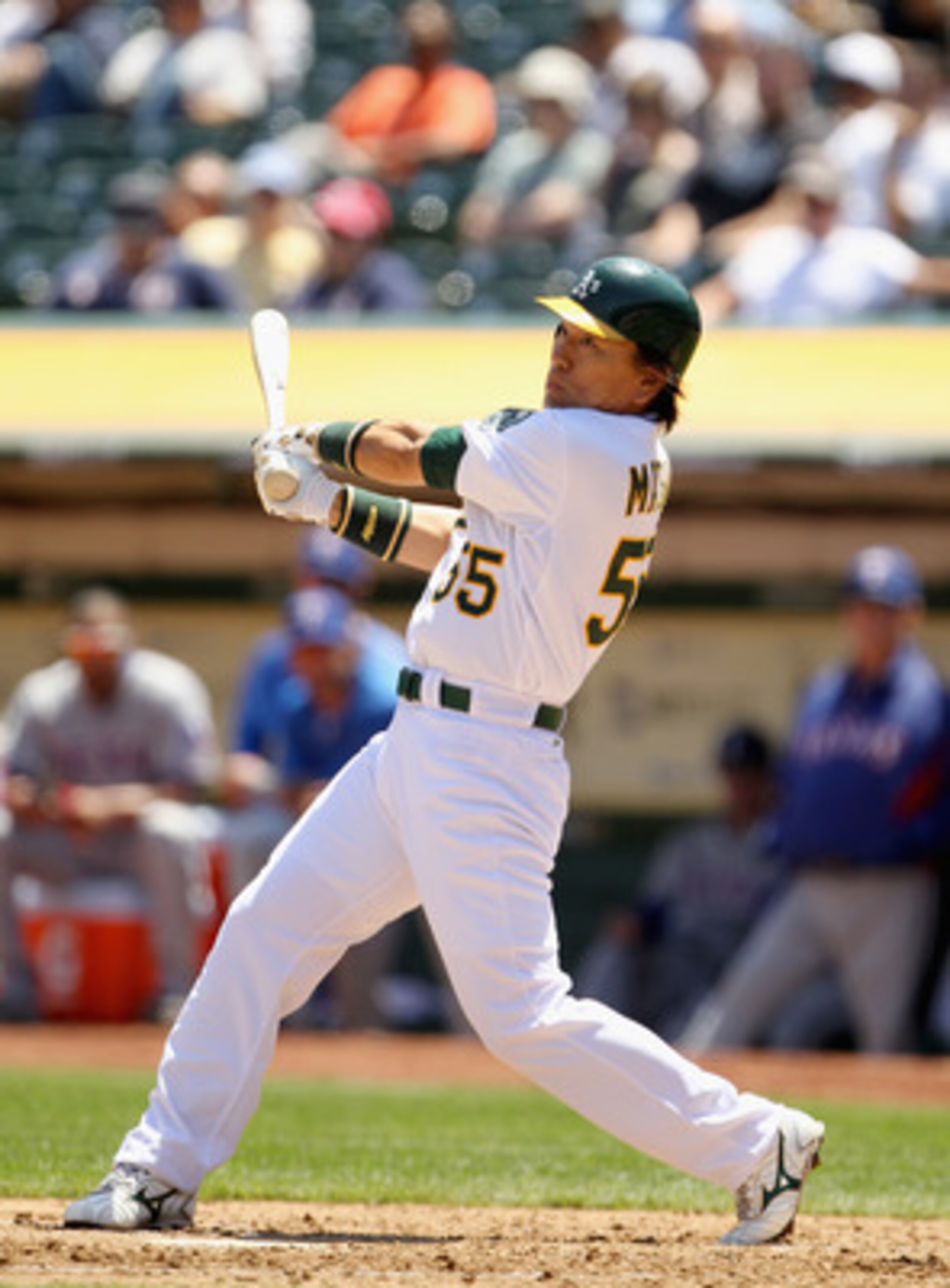 OAKLAND, CA - MAY 02: Hideki Matsui #55 of the Oakland Athletics in action against the Texas Rangers at Oakland-Alameda County Coliseum on May 2, 2011 in Oakland, California. (Photo by Ezra Shaw/Getty Images) OAKLAND, CA - MAY 02: Hideki Matsui #55 of the Oakland Athletics in action against the Texas Rangers at Oakland-Alameda County Coliseum on May 2, 2011 in Oakland, California. (Photo by Ezra Shaw/Getty Images)