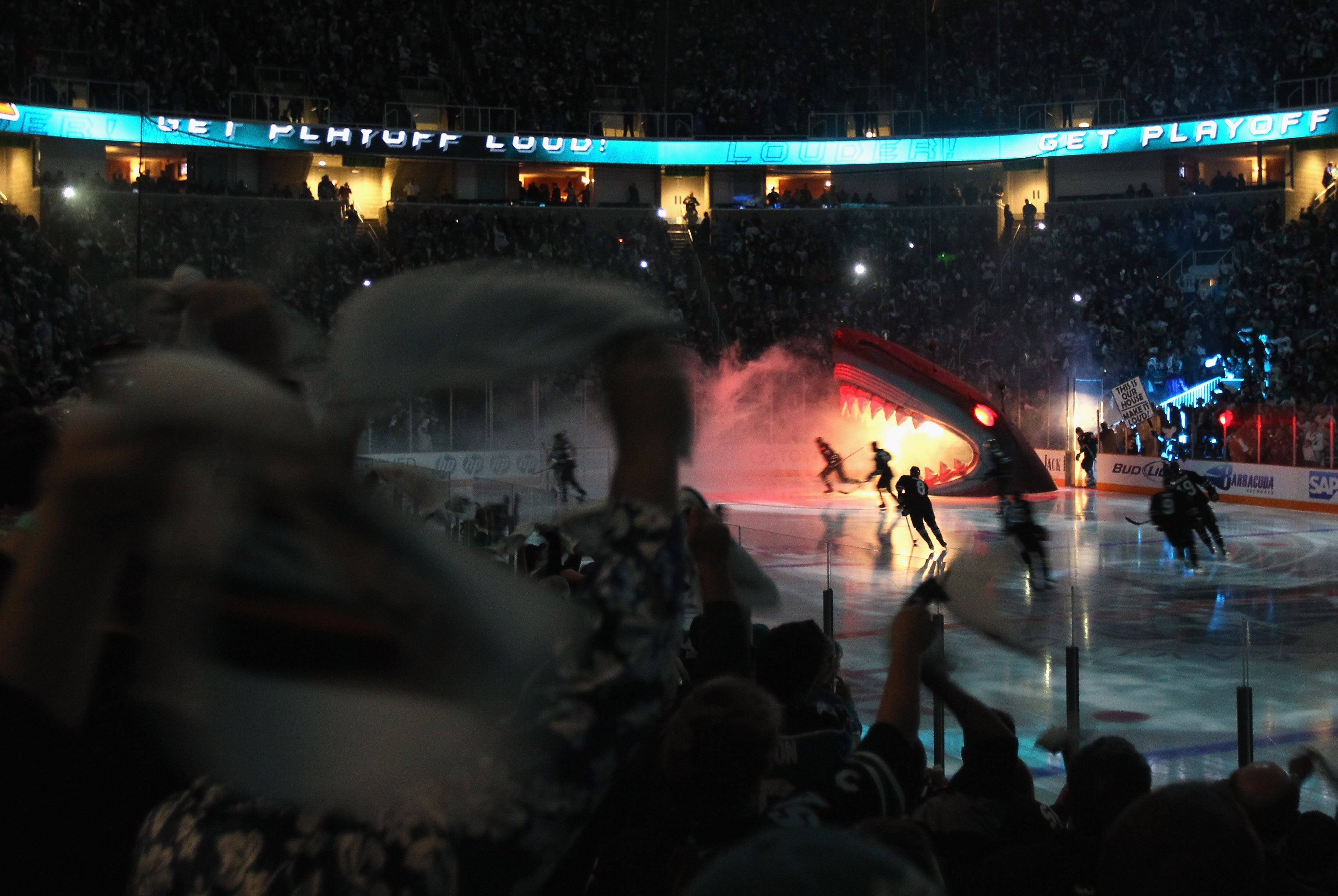 SAN JOSE, CA - MAY 08:  The San Jose Sharks skate on to the ice for their game against the Detroit Red Wings in Game Five of the Western Conference Semifinals during the 2011 NHL Stanley Cup Playoffs at HP Pavilion on May 8, 2011 in San Jose, California.