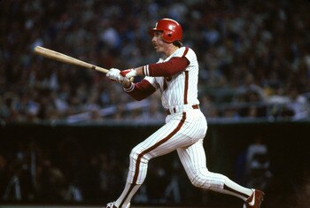PHILADELPHIA - 1985:  Mike Schmidt #20 of the Philadelphia Phillies swings at a pitch during a 1985 season game (Photo by Getty Images)