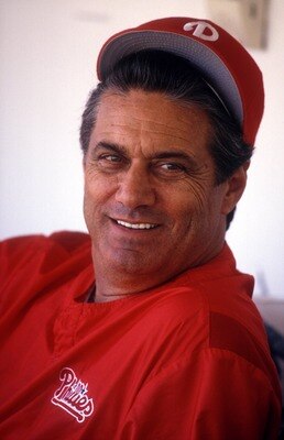 A head shot of Philadelphia Phillies manager Jim Fregosi in the dugout. Mandatory Credit: Jonathan Daniel/ALLSPORT