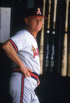 CIRCA 1980S:  Manager Gene Mauch of the California Angels stands in the dugout during a circa 1980s game. Mauch managed the Angels from 1981-82 and 1985-87. (Photo by Getty Images)