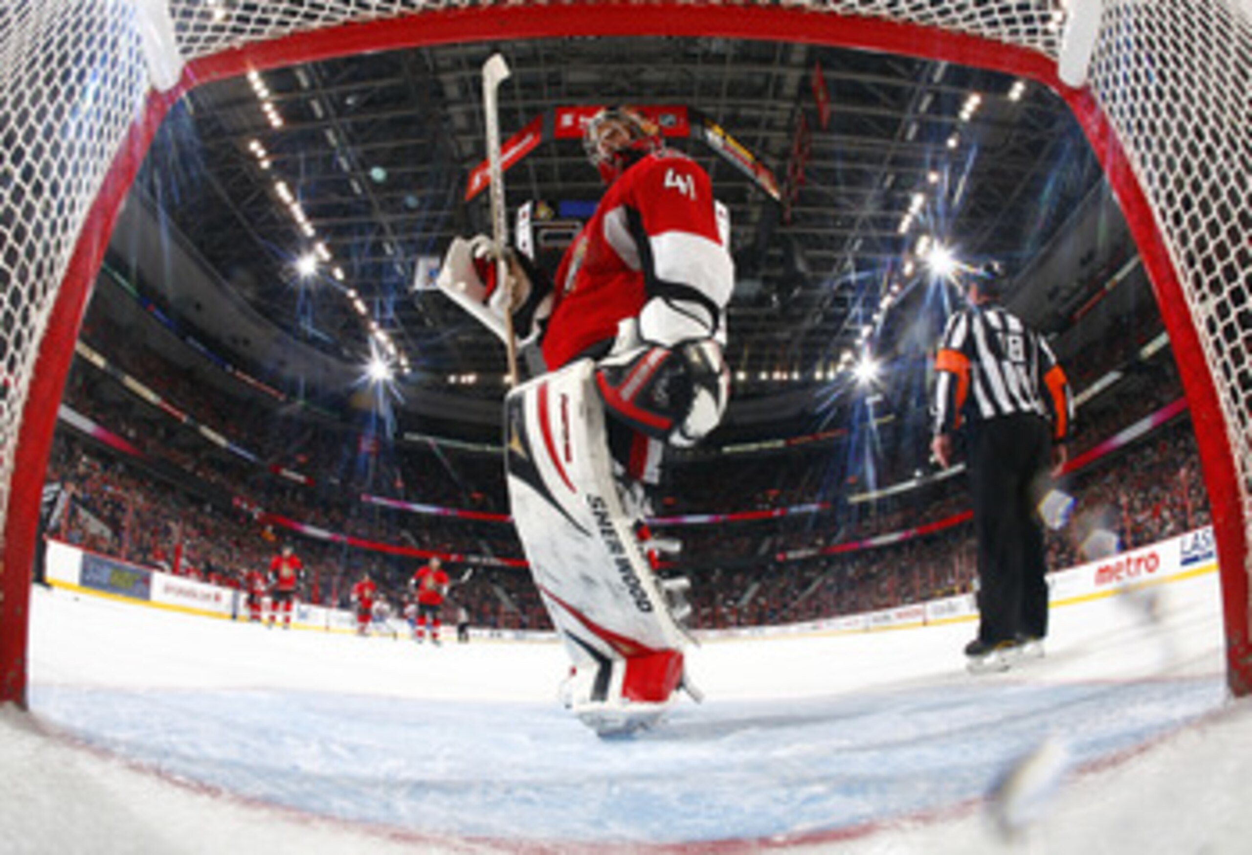 OTTAWA, CANADA - APRIL 07:  Craig Anderson #41 of the Ottawa Senators skates through his crease during a game against the Montreal Canadiens at Scotiabank Place on April 7, 2011 in Ottawa, Canada.  (Photo by Phillip MacCallum/Getty Images)