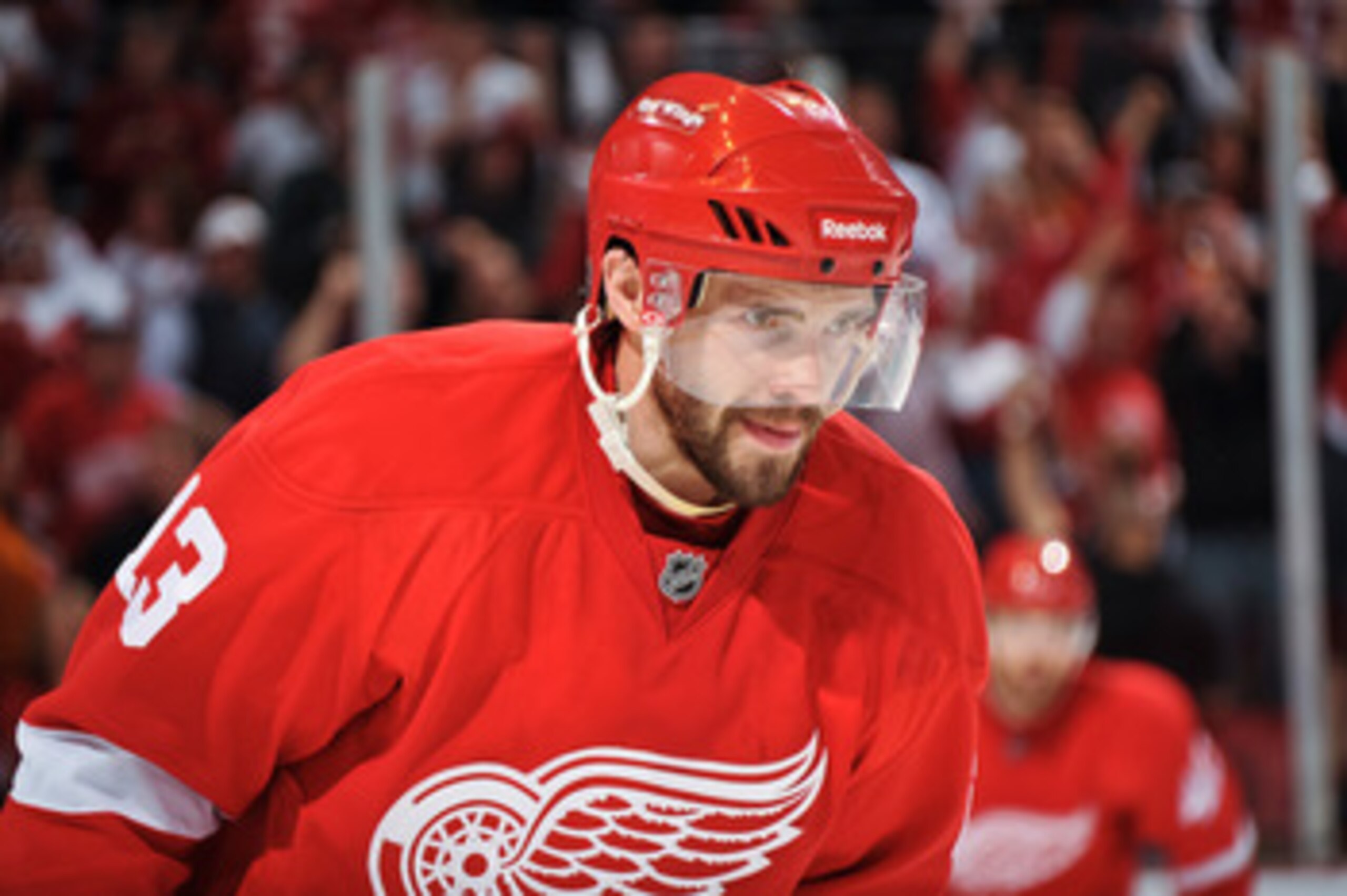 DETROIT - MAY 4: Pavel Datsyuk #13 of the Detroit Red Wings skates against the San Jose Sharks in Game Three of the Western Conference Semifinals during the 2011 NHL Stanley Cup Playoffs on May 4, 2011 at Joe Louis Arena in Detroit, Michigan. (Photo by Ja