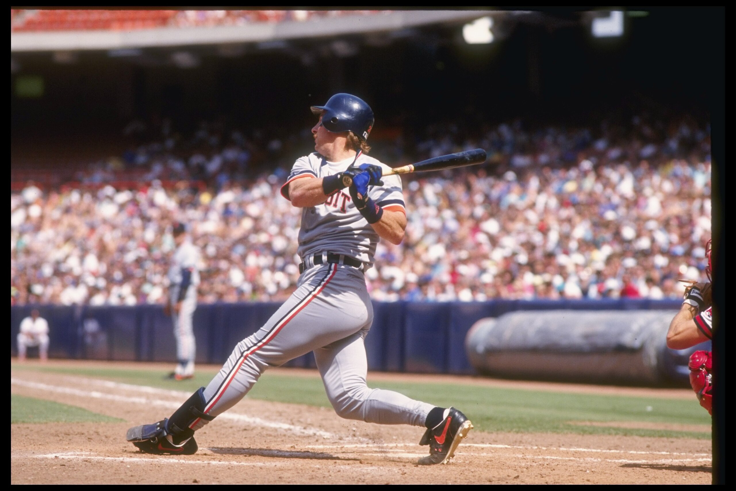 13 May 1992:  Rob Deer of the California Angels swings at the ball during a game against the Detroit Tigers at Anaheim Stadium in Anaheim, California. Mandatory Credit: Stephen Dunn  /Allsport