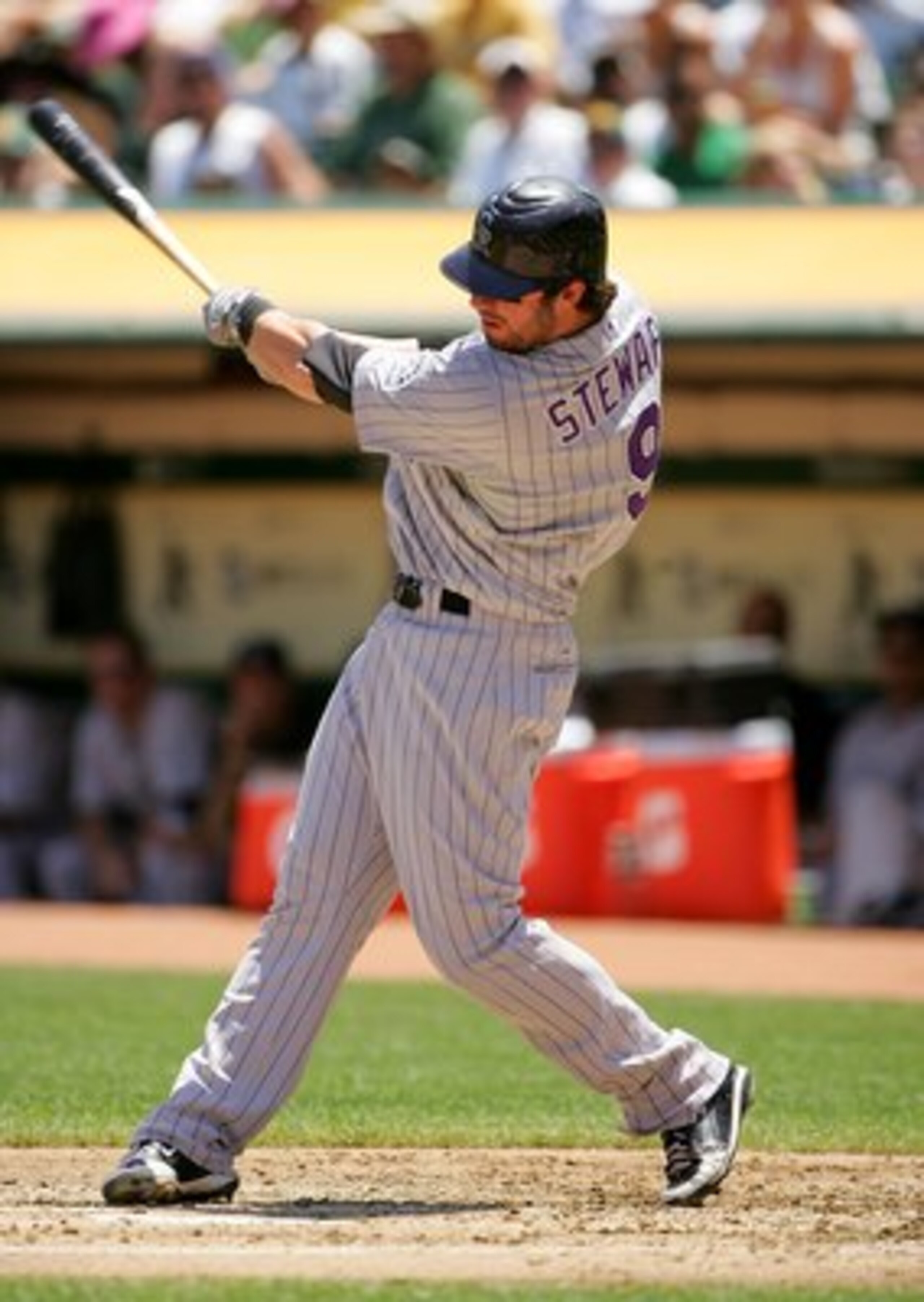 OAKLAND, CA - JUNE 28:  Ian Stewart #9 of the Colorado Rockies bats against the Oakland Athletics at the Oakland Coliseum on June 28, 2009 in Oakland, California.  (Photo by Ezra Shaw/Getty Images)