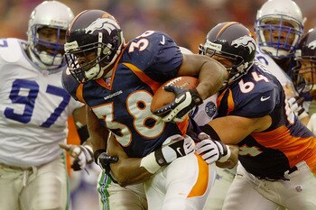 10 Dec 2000: Running back Mike Anderson #38 of the Denver Broncos pulls for extra yardage against the Seattle Seahawks in the first quarter at Mile High Stadium in Denver, Colorado. DIGITAL IMAGE> Mandatory Credit: Brian Bahr/ALLSPORT 10 Dec 2000: Running back Mike Anderson #38 of the Denver Broncos pulls for extra yardage against the Seattle Seahawks in the first quarter at Mile High Stadium in Denver, Colorado. DIGITAL IMAGE> Mandatory Credit: Brian Bahr/ALLSPORT