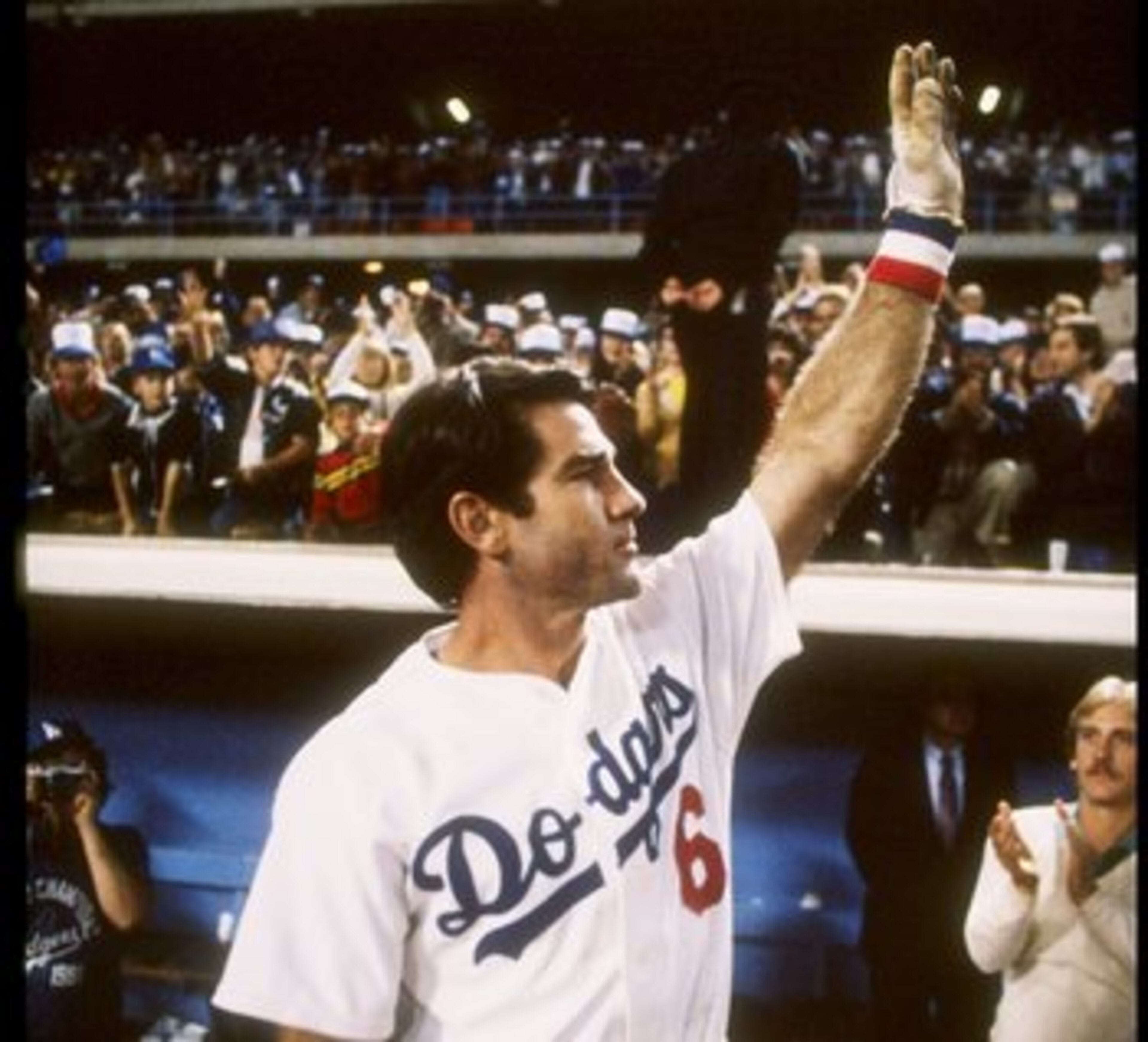 1982:   First baseman Steve Garvey of the Los Angeles Dodgers raises his arm to the crowd. Mandatory Credit: Allsport  /Allsport