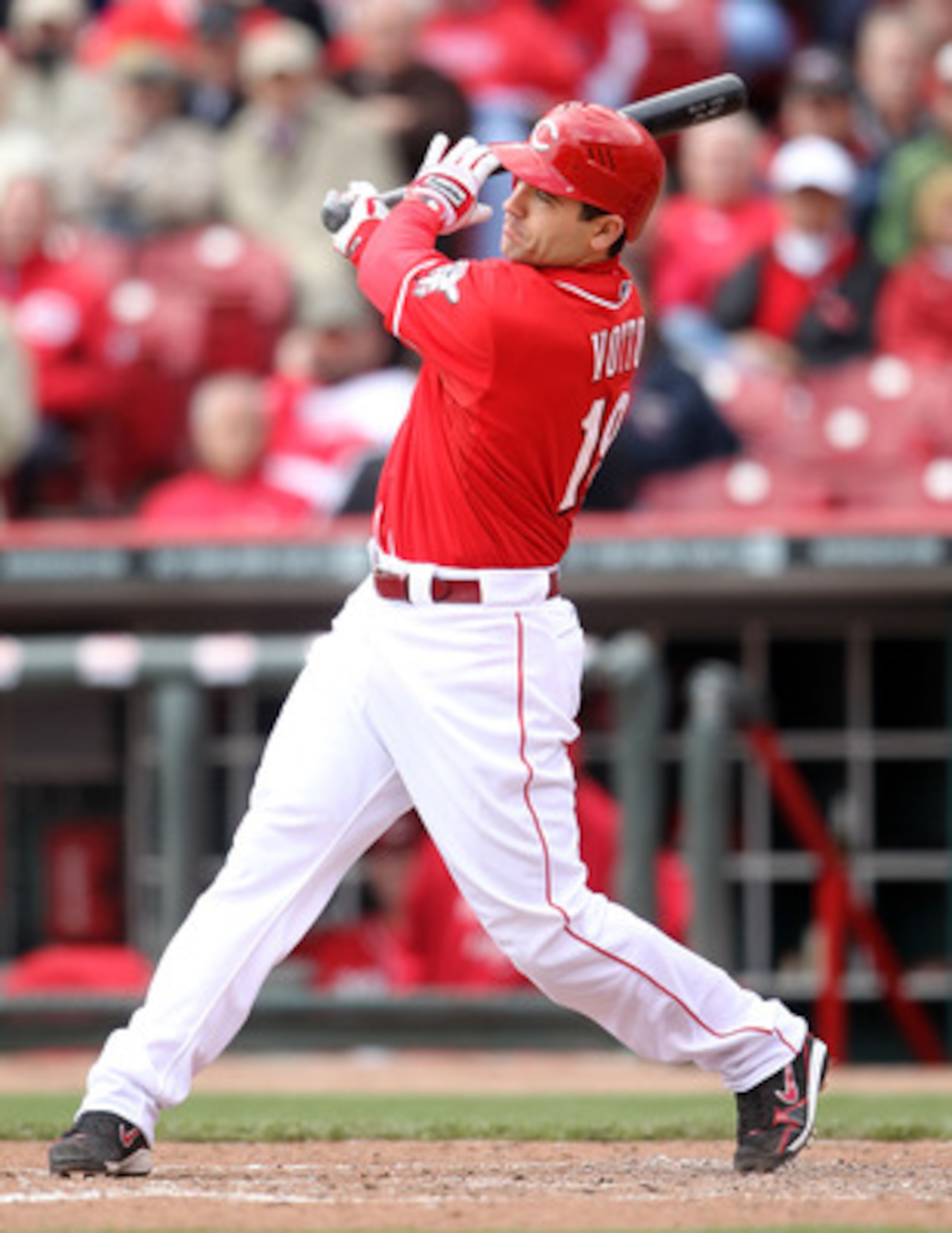 CINCINNATI, OH - MAY 04:  Joey Votto #19 of the Cincinnati Reds swings at a pitch during the game against the Houston Astros at Great American Ball Park on May 4, 2011 in Cincinnati, Ohio.  (Photo by Andy Lyons/Getty Images)