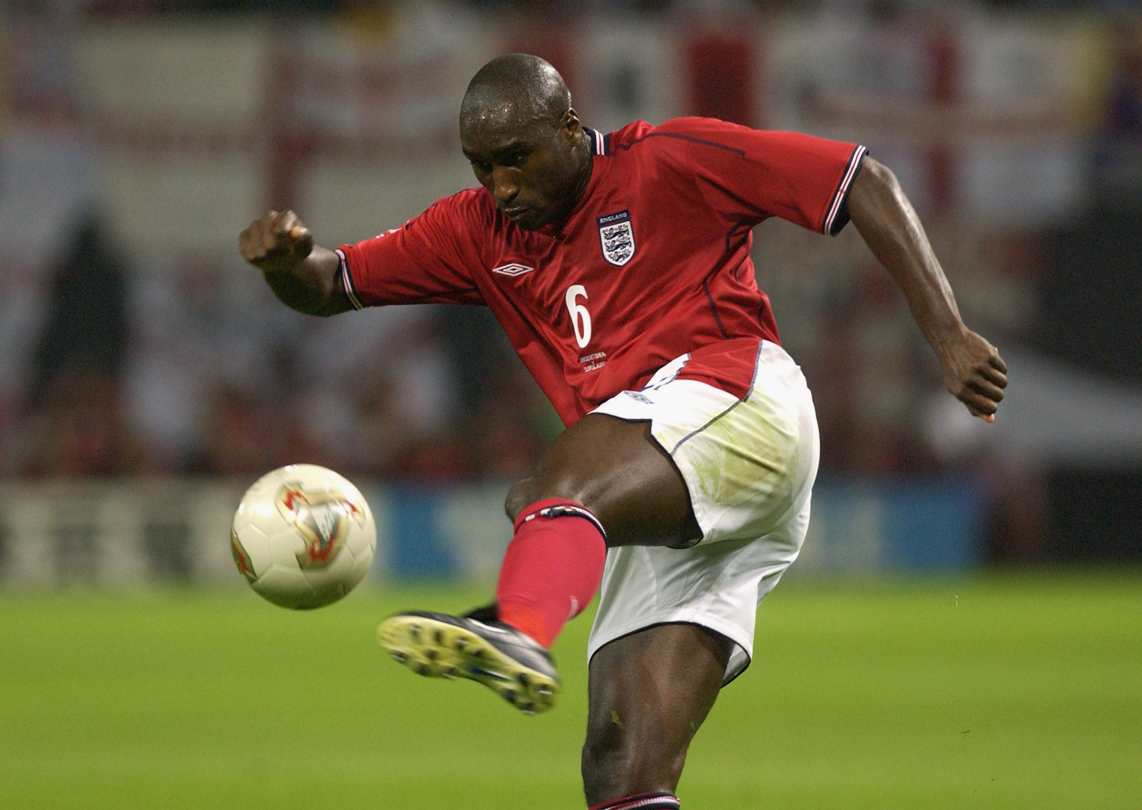 SAPPORO - JUNE 7: Sol Campbell of England clears the ball from danger during the FIFA World Cup Finals 2002 Group F match between England and Argentina played at the Sapporo Dome, in Sapporo, Japan on June 7, 2002. England won the match 1-0. DIGITAL IMAG SAPPORO - JUNE 7: Sol Campbell of England clears the ball from danger during the FIFA World Cup Finals 2002 Group F match between England and Argentina played at the Sapporo Dome, in Sapporo, Japan on June 7, 2002. England won the match 1-0. DIGITAL IMAG