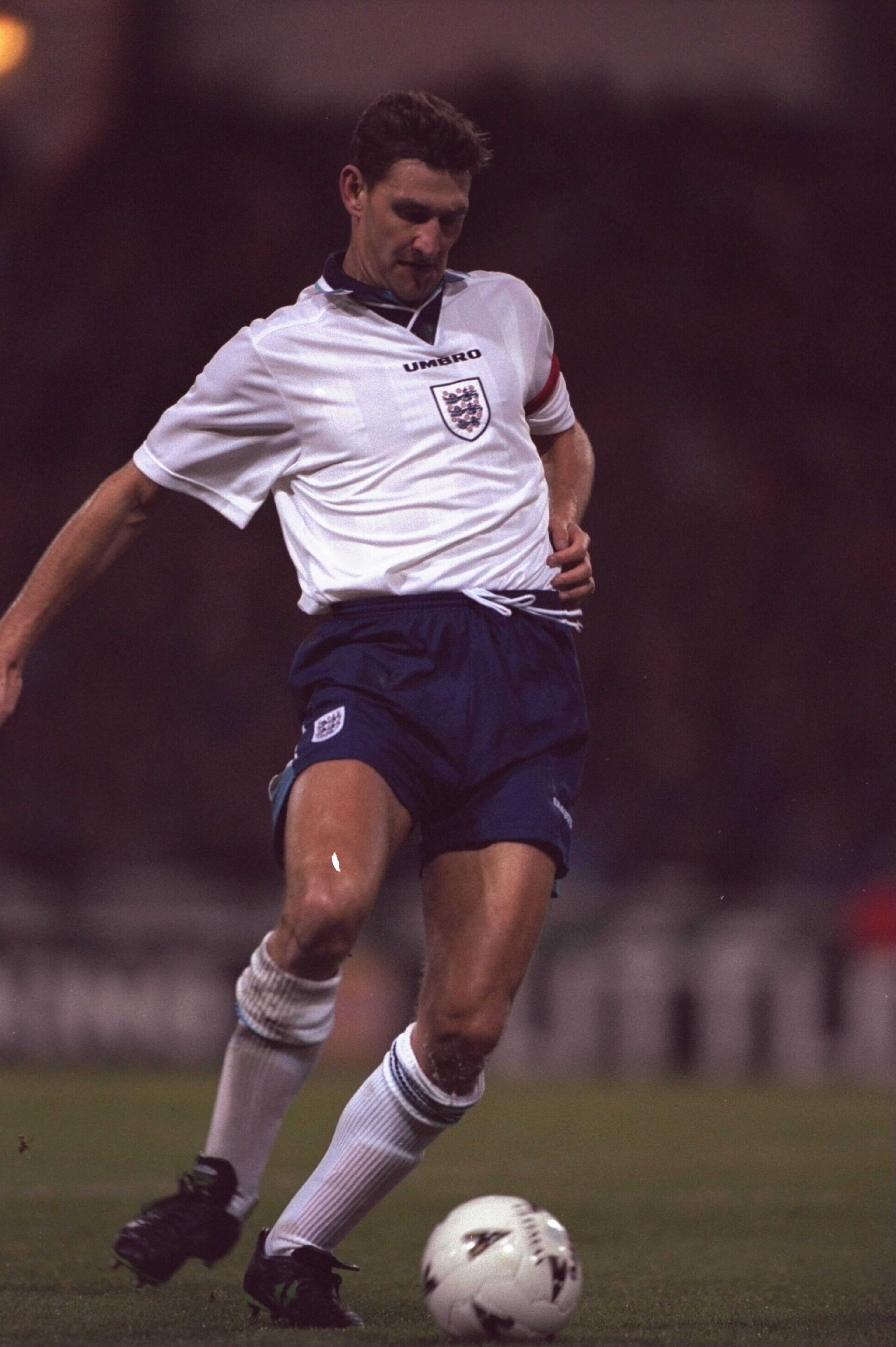 12 Dec 1995: Tony Adams of England on the ball during the friendly international against Portugal at Wembley stadium the game ended in a 1-1 draw 12 Dec 1995: Tony Adams of England on the ball during the friendly international against Portugal at Wembley stadium the game ended in a 1-1 draw