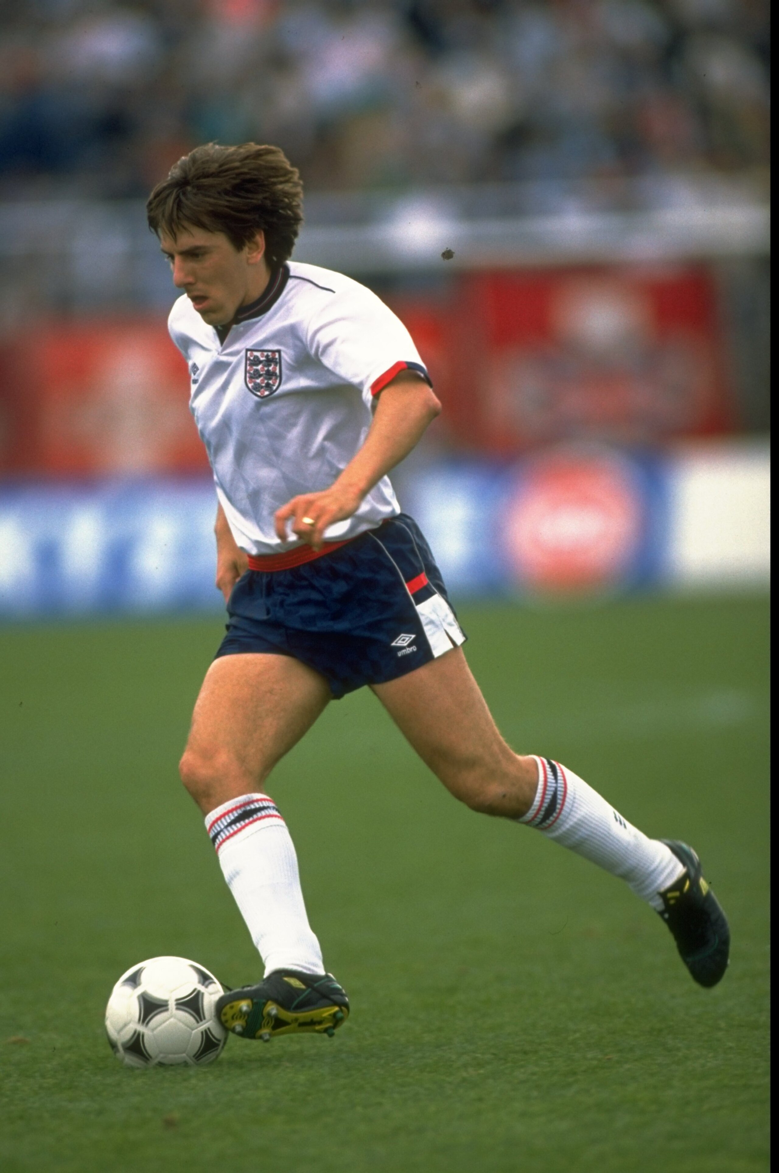 1986:  Peter Beardsley of England in action during the international match against Switzerland played in Switzerland.   England won the match 1-0. \ Mandatory Credit: Simon  Bruty/Allsport
