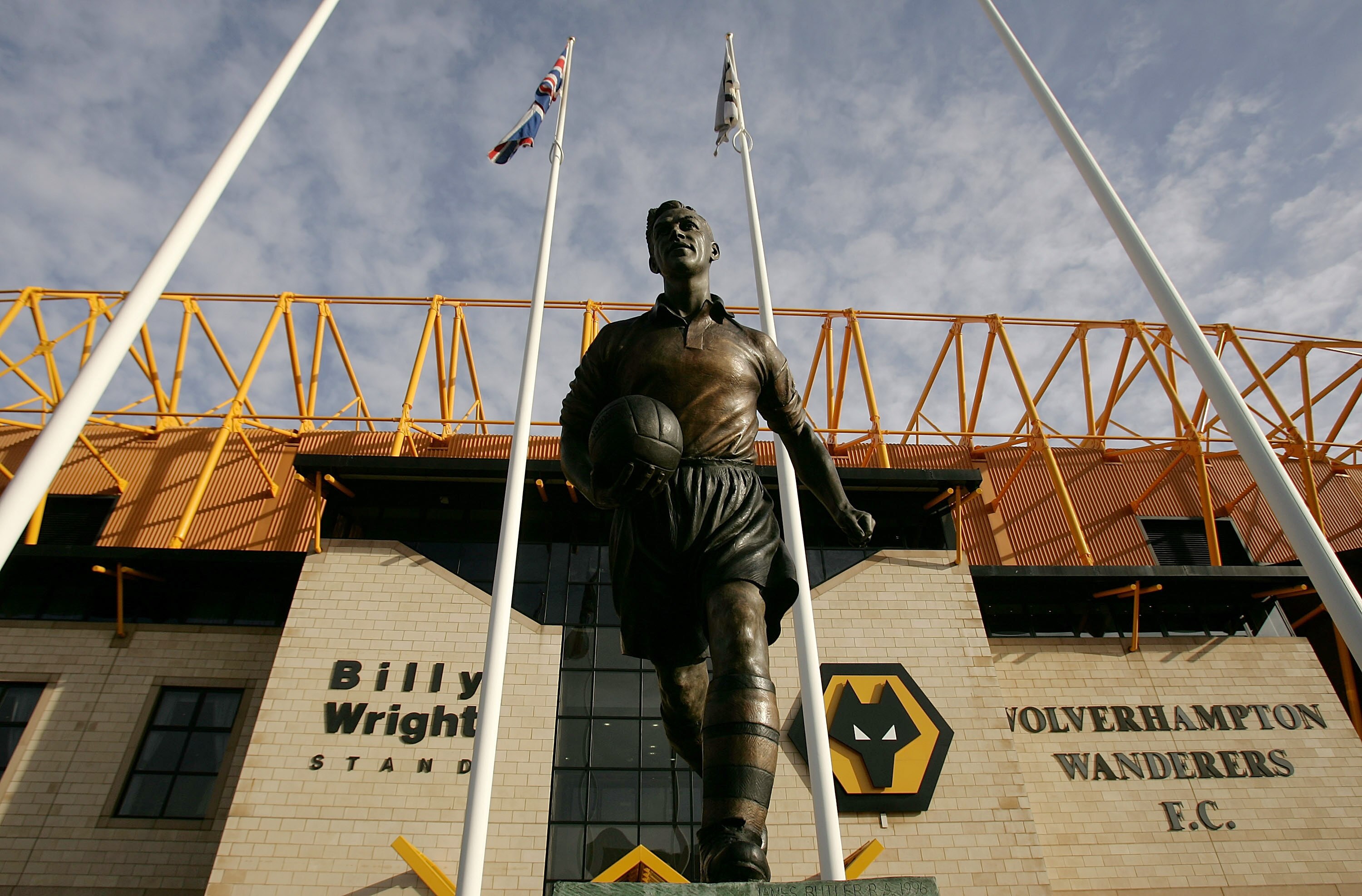 WOLVERHAMPTON, UNITED KINGDOM - JANUARY 31:  A Statue of Wolverhampton legend Billy Wright stands outside the stadium during the Coca-Cola Championship match between Wolverhampton Wanderers and Watford at Molineux Stadium on January 31, 2009 in Wolverhamp