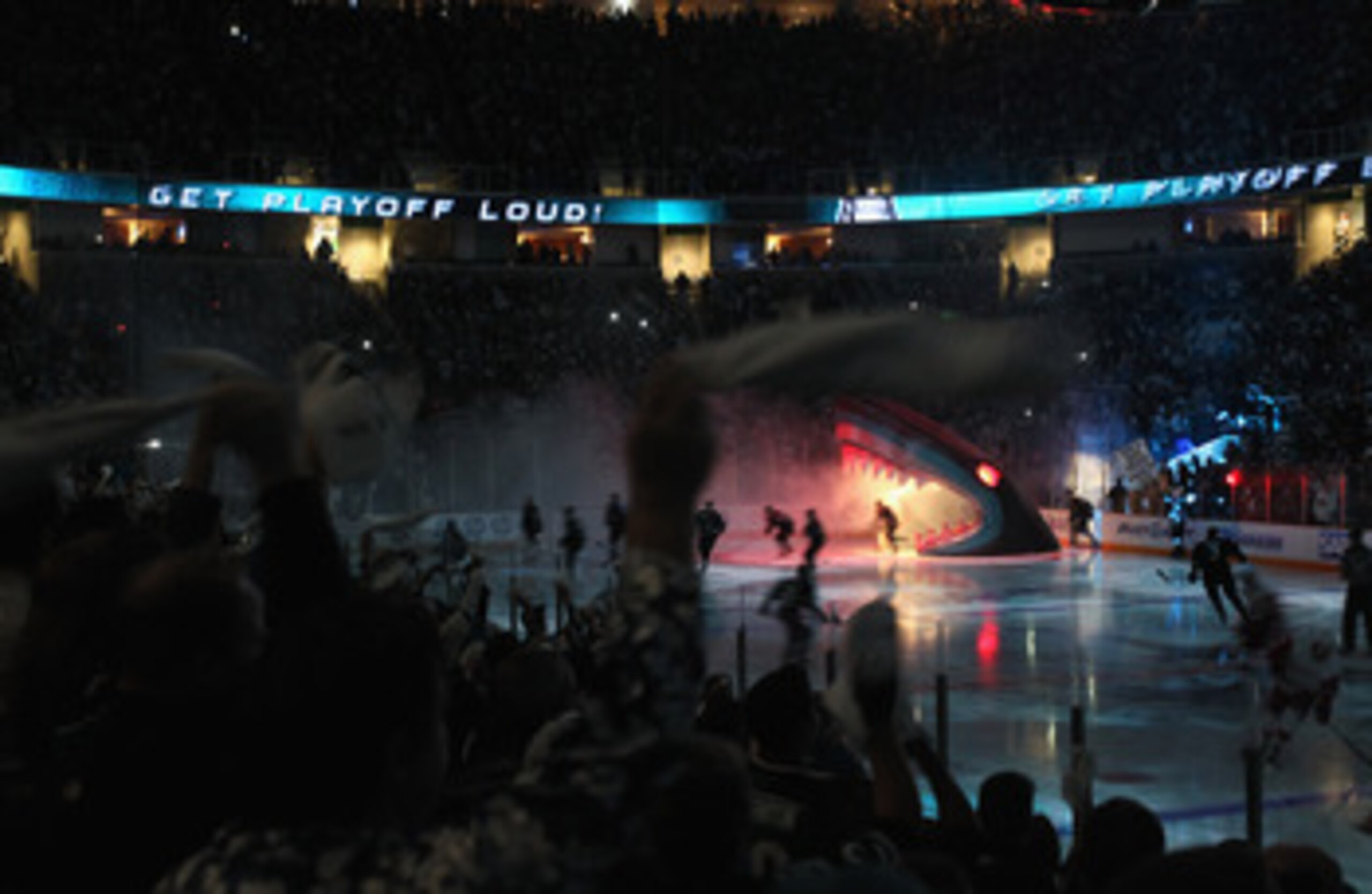 SAN JOSE, CA - MAY 08:  The San Jose Sharks skate on to the ice for their game against the Detroit Red Wings in Game Five of the Western Conference Semifinals during the 2011 NHL Stanley Cup Playoffs at HP Pavilion on May 8, 2011 in San Jose, California.