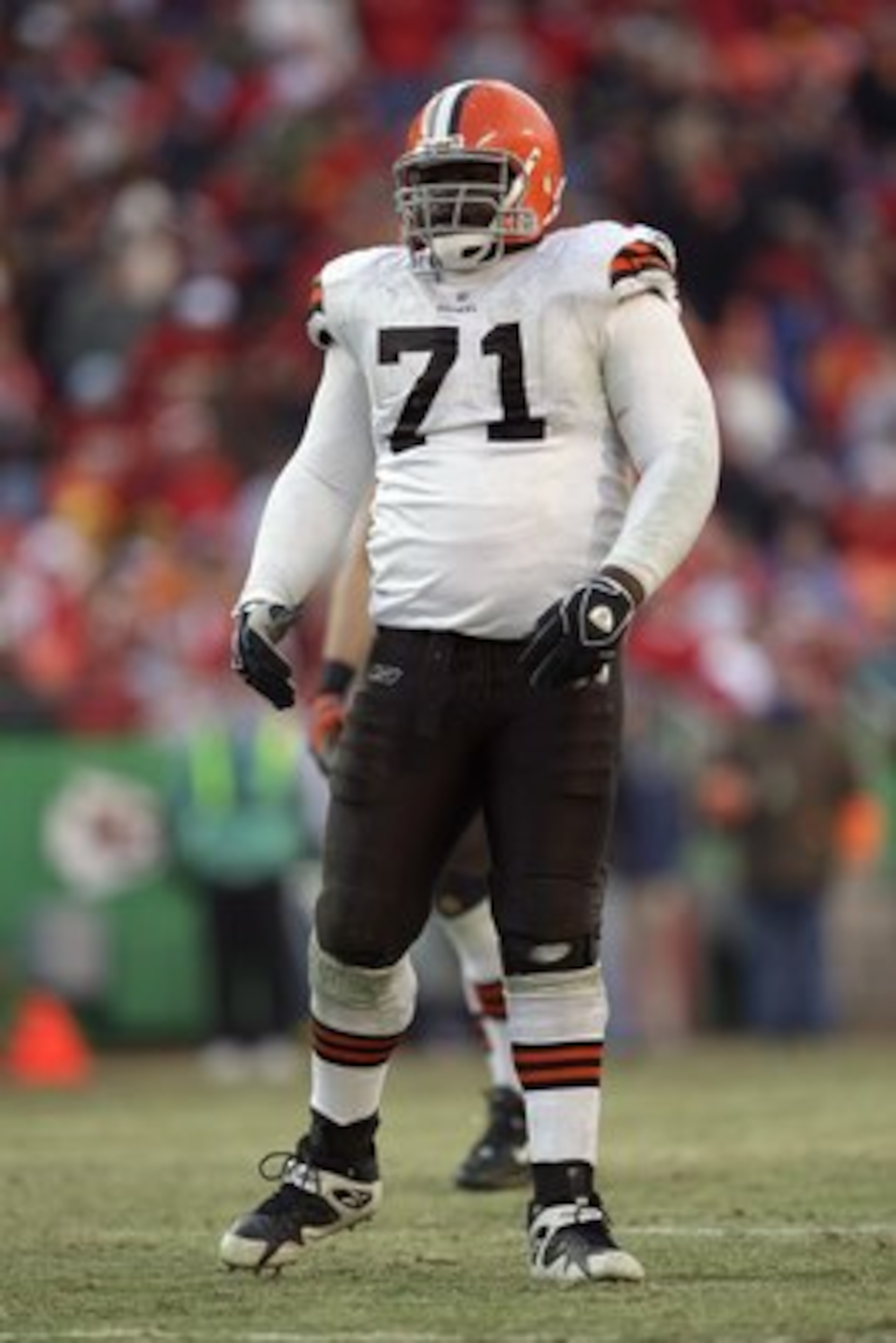 KANSAS CITY, MO - DECEMBER 20:  Ahtyba Rubin #71 of the Cleveland Browns looks on during their NFL game against the Kansas City Chiefs on December 20, 2009 at Arrowhead Stadium in Kansas City, Missouri. The Browns defeated the Chiefs 41-34. (Photo by Jami