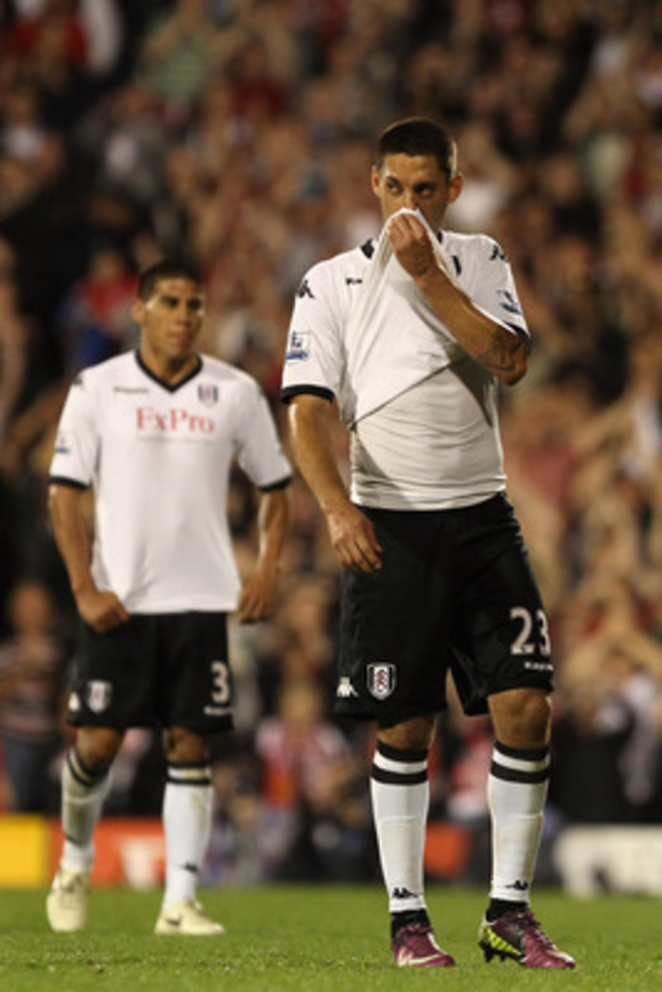 LONDON, ENGLAND - MAY 09:  Clint Dempsey of Fulham reacts during the Barclays Premier League match between Fulham and Liverpool at Craven Cottage on May 9, 2011 in London, England.  (Photo by Scott Heavey/Getty Images)