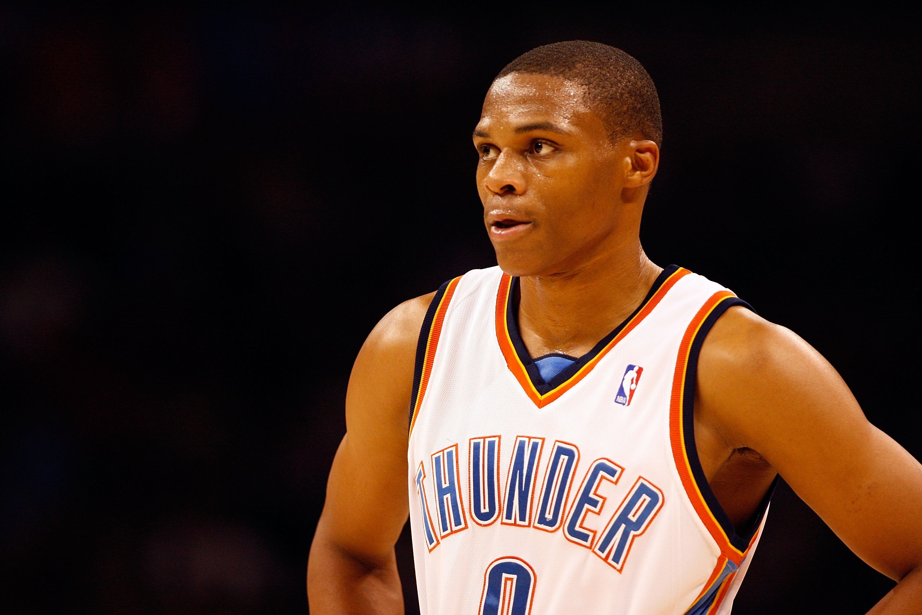 OKLAHOMA CITY - OCTOBER 29: Russell Westbrook #0 of the Oklahoma City Thunder looks across the court during the game against the Milwaukee Bucks at the Ford Center on October 29, 2008 in Oklahoma City, Oklahoma. The Bucks won 98-87. NOTE TO USER: User e OKLAHOMA CITY - OCTOBER 29: Russell Westbrook #0 of the Oklahoma City Thunder looks across the court during the game against the Milwaukee Bucks at the Ford Center on October 29, 2008 in Oklahoma City, Oklahoma. The Bucks won 98-87. NOTE TO USER: User e