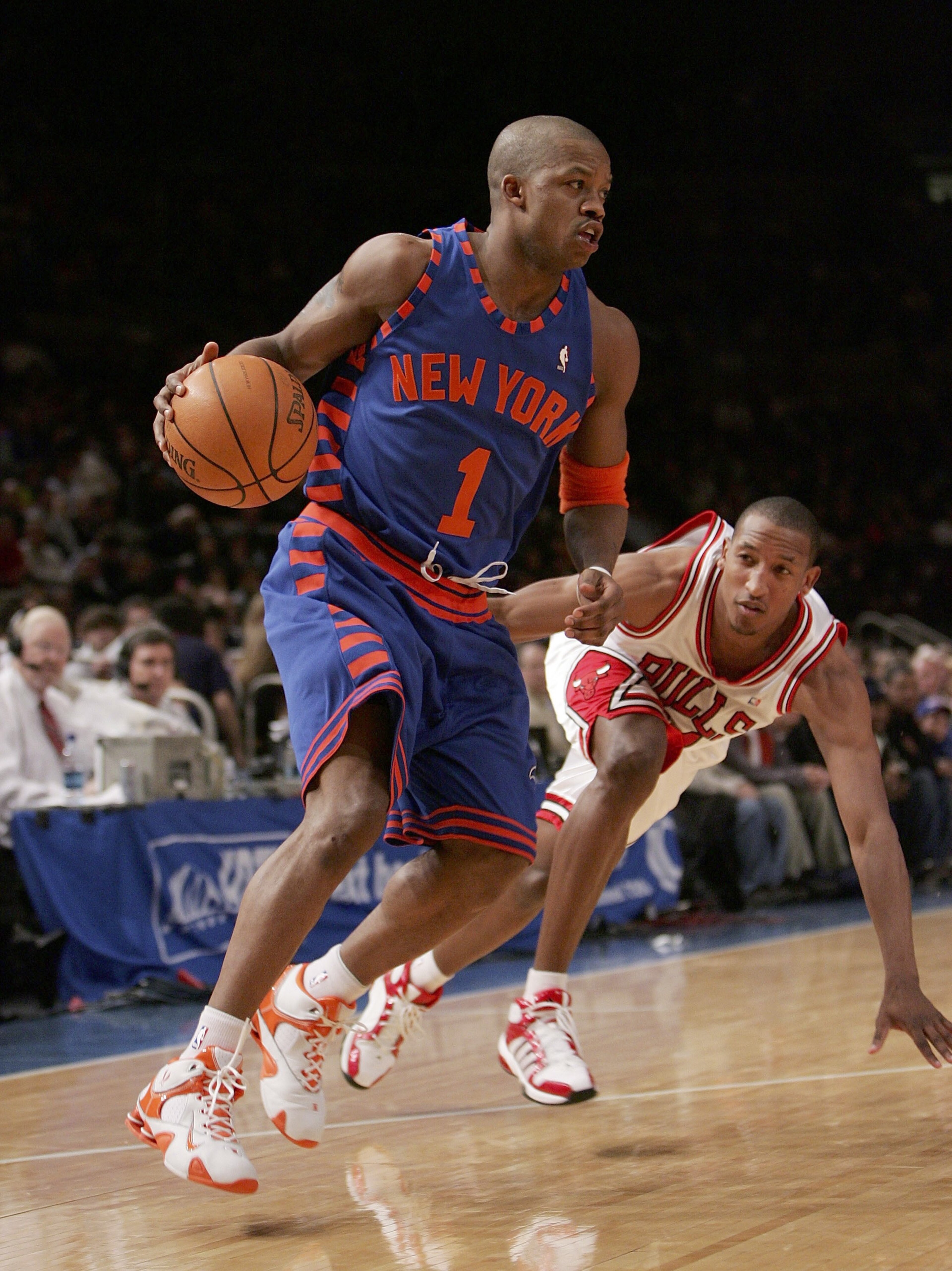 NEW YORK - MARCH 3: Steve Francis #1 of the New York Knicks drives to the basket against Chris Duhon #21 of the Chicago Bulls on March 3, 2006 at Madison Square Garden in New York City. The Bulls defeated the Knicks 108-101. NOTE TO USER: User expressly NEW YORK - MARCH 3: Steve Francis #1 of the New York Knicks drives to the basket against Chris Duhon #21 of the Chicago Bulls on March 3, 2006 at Madison Square Garden in New York City. The Bulls defeated the Knicks 108-101. NOTE TO USER: User expressly