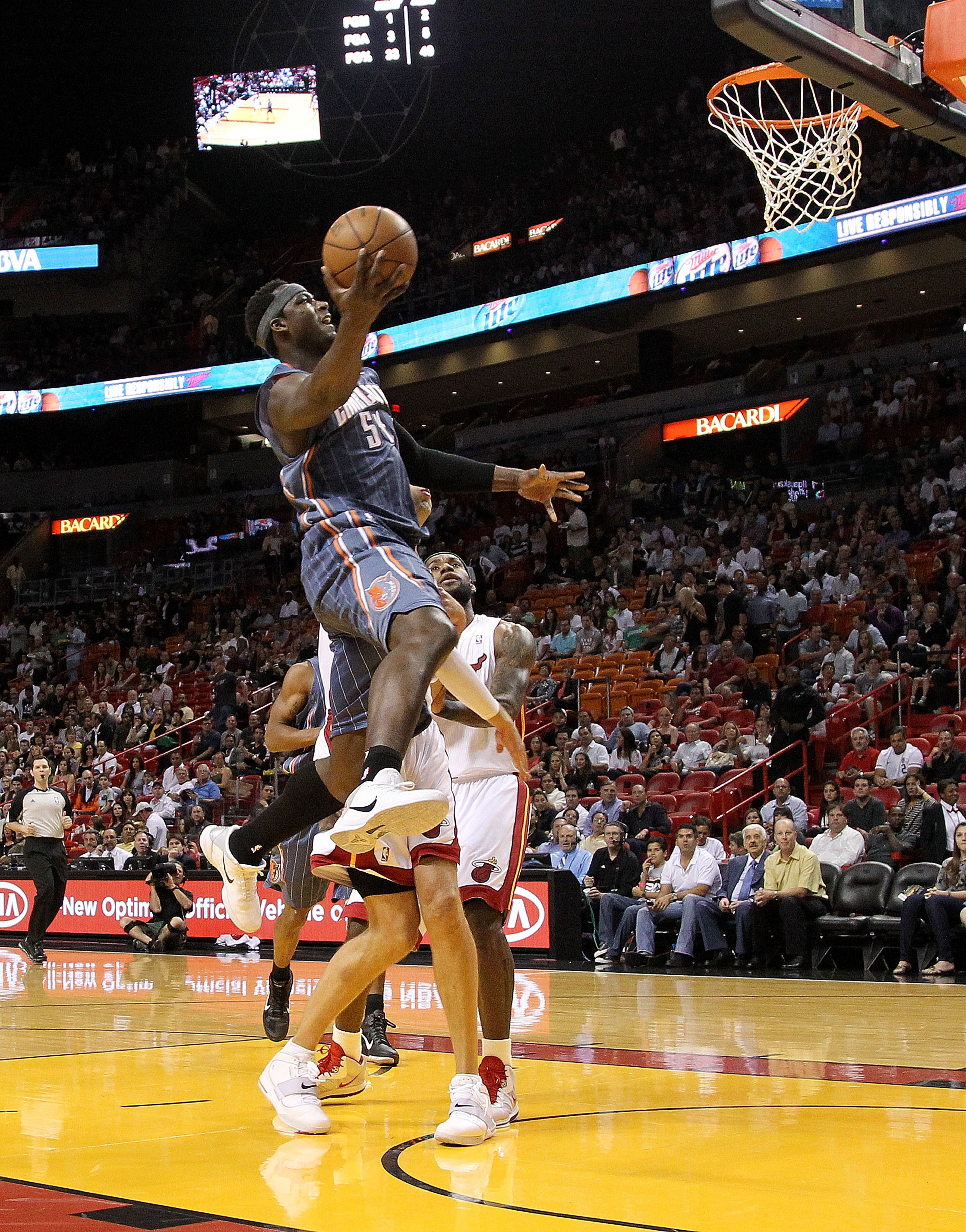 MIAMI, FL - APRIL 08: Kwame Brown #54 of the Charlotte Bobcats drives to the lane during a game against the Miami Heat at American Airlines Arena on April 8, 2011 in Miami, Florida. NOTE TO USER: User expressly acknowledges and agrees that, by downloadin MIAMI, FL - APRIL 08: Kwame Brown #54 of the Charlotte Bobcats drives to the lane during a game against the Miami Heat at American Airlines Arena on April 8, 2011 in Miami, Florida. NOTE TO USER: User expressly acknowledges and agrees that, by downloadin