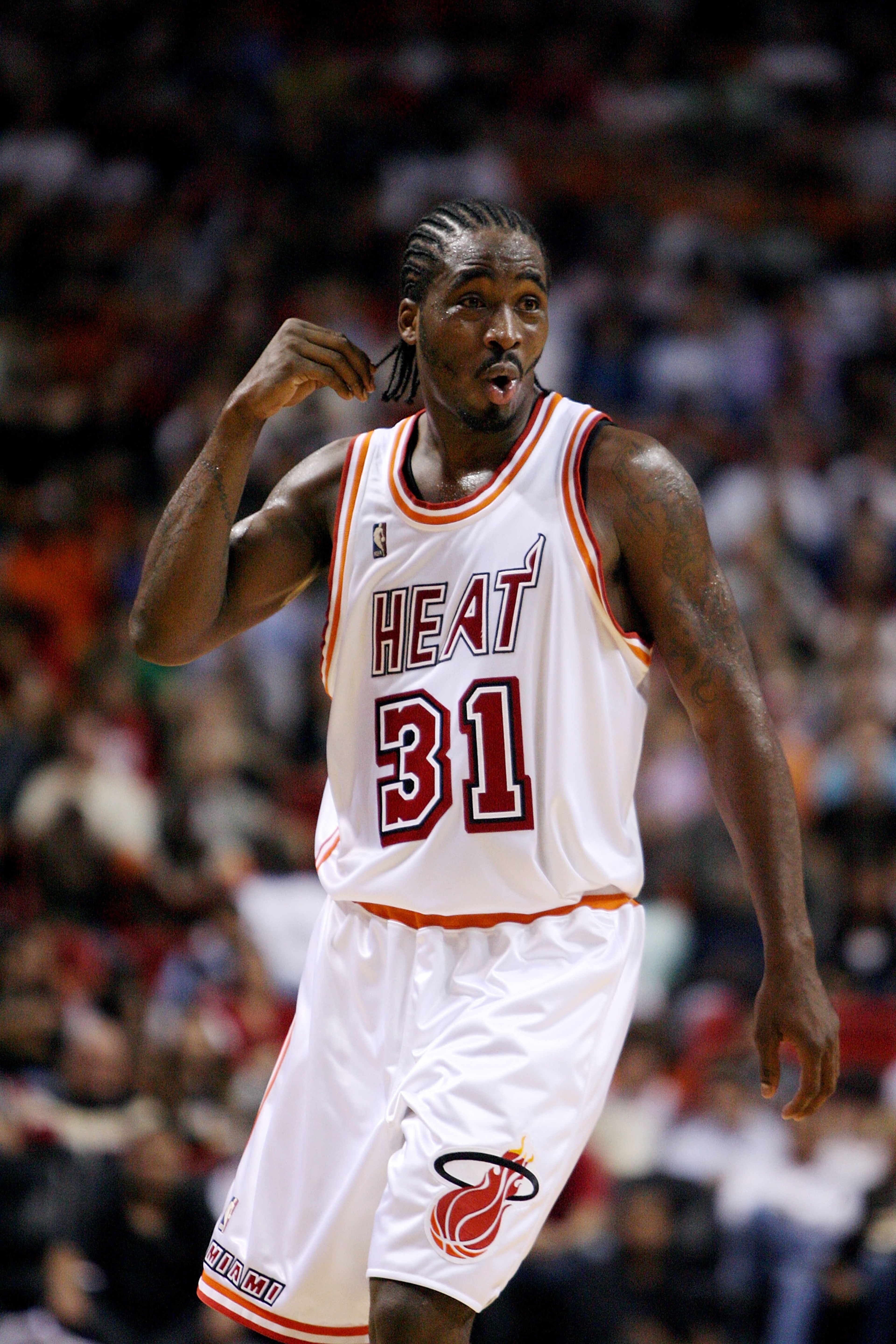 MIAMI - DECEMBER 22: Ricky Davis #31 of the Miami Heat celebrates after a play against the Utah Jazz at American Airlines Arena December 22, 2007 in Miami, Florida. The Heat defeated the Jazz 104-102. NOTE TO USER: User expressly acknowledges and agrees MIAMI - DECEMBER 22: Ricky Davis #31 of the Miami Heat celebrates after a play against the Utah Jazz at American Airlines Arena December 22, 2007 in Miami, Florida. The Heat defeated the Jazz 104-102. NOTE TO USER: User expressly acknowledges and agrees