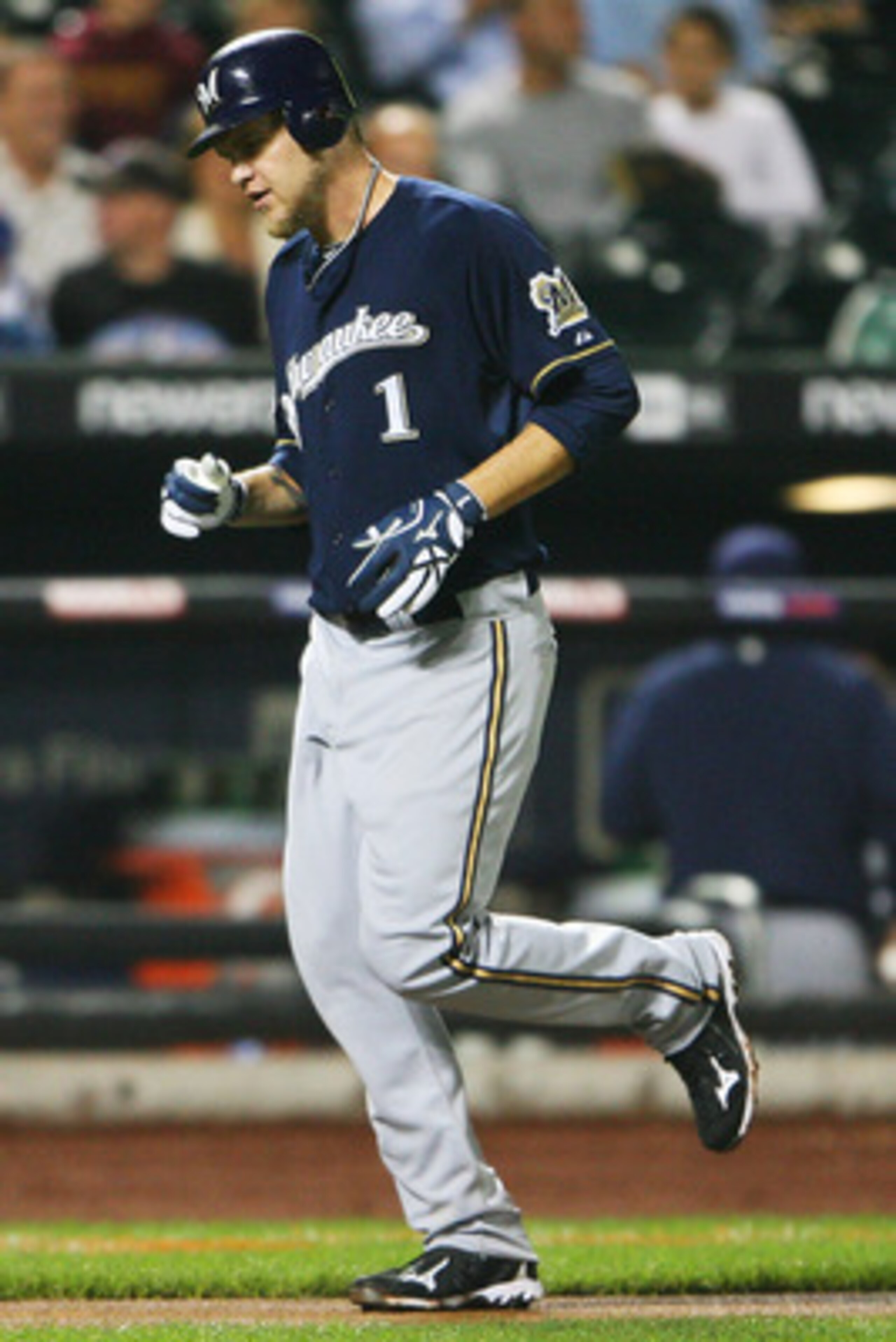 NEW YORK - SEPTEMBER 28:  Corey Hart #1 of the Milwaukee Brewers runs in a home run in the sixth inning against the New York Mets on September 28, 2010 at Citi Field in the Flushing neighborhood of the Queens borough of New York City.  (Photo by Andrew Bu