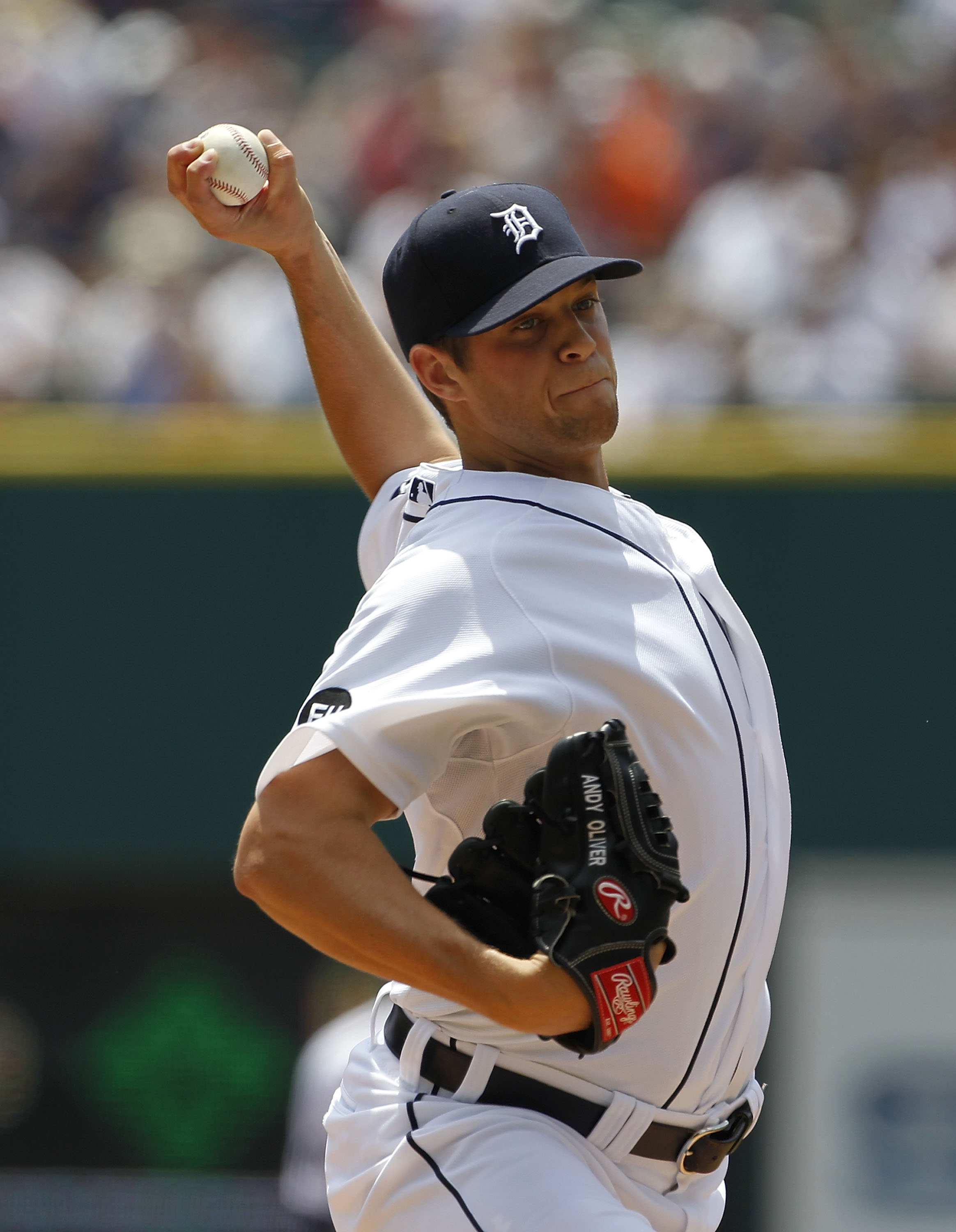DETROIT - JULY 11:  Andy Oliver #41 of the Detroit Tigers pitches in the third inning during the game against the Minnesota Twins on July 11, 2010 at Comerica Park in Detroit, Michigan.  The Twins defeated the Tigers 6-3. (Photo by Leon Halip/Getty Images