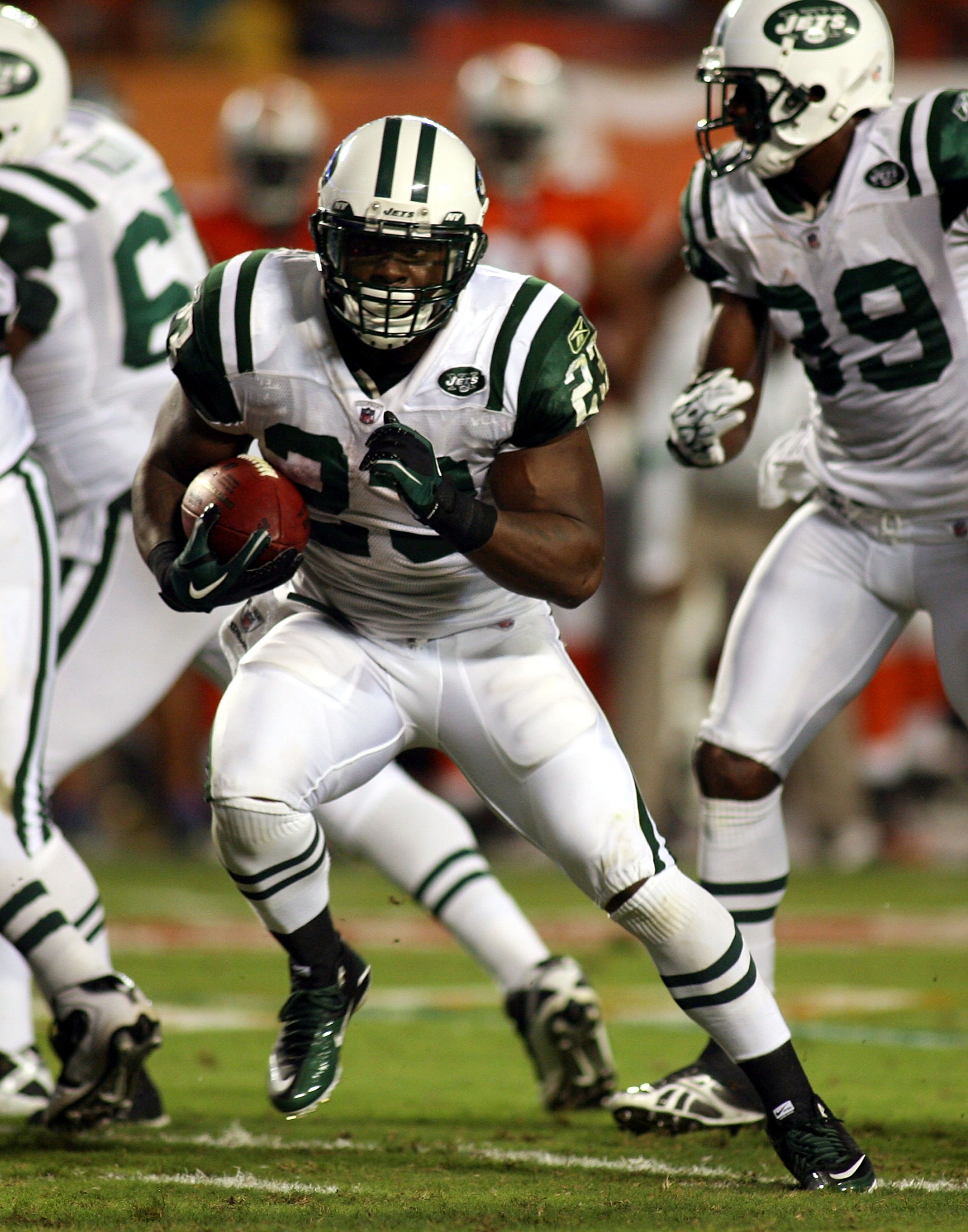 MIAMI - SEPTEMBER 26:  Running back Shonn Greene #23 of the New York Jets runs against the Miami Dolphins at Sun Life Stadium on September 26, 2010 in Miami, Florida.  (Photo by Marc Serota/Getty Images)