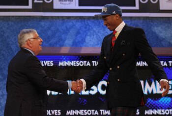 NEW YORK - JUNE 24:  Wesley Johnson stands with NBA Commisioner David Stern after being drafted fourth overall by the Minnesota Timberwolves at Madison Square Garden on June 24, 2010 in New York City.  NOTE TO USER: User expressly acknowledges and agrees