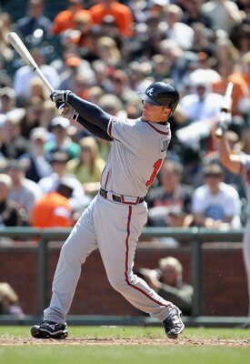 SAN FRANCISCO, CA - APRIL 24:  Chipper Jones #10 of the Atlanta Braves in action against the San Francisco Giants at AT&T Park on April 24, 2011 in San Francisco, California.  (Photo by Ezra Shaw/Getty Images)