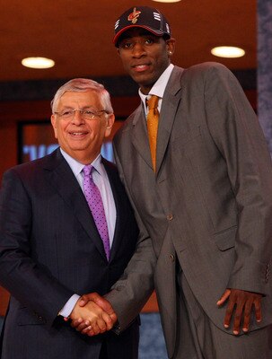 NEW YORK - JUNE 25:  NBA Commissioner David Stern poses for a photograph with the 30th overall draft pick by the Cleveland Cavaliers,  Christian Eyenga during the 2009 NBA Draft at the Wamu Theatre at Madison Square Garden June 25, 2009 in New York City.