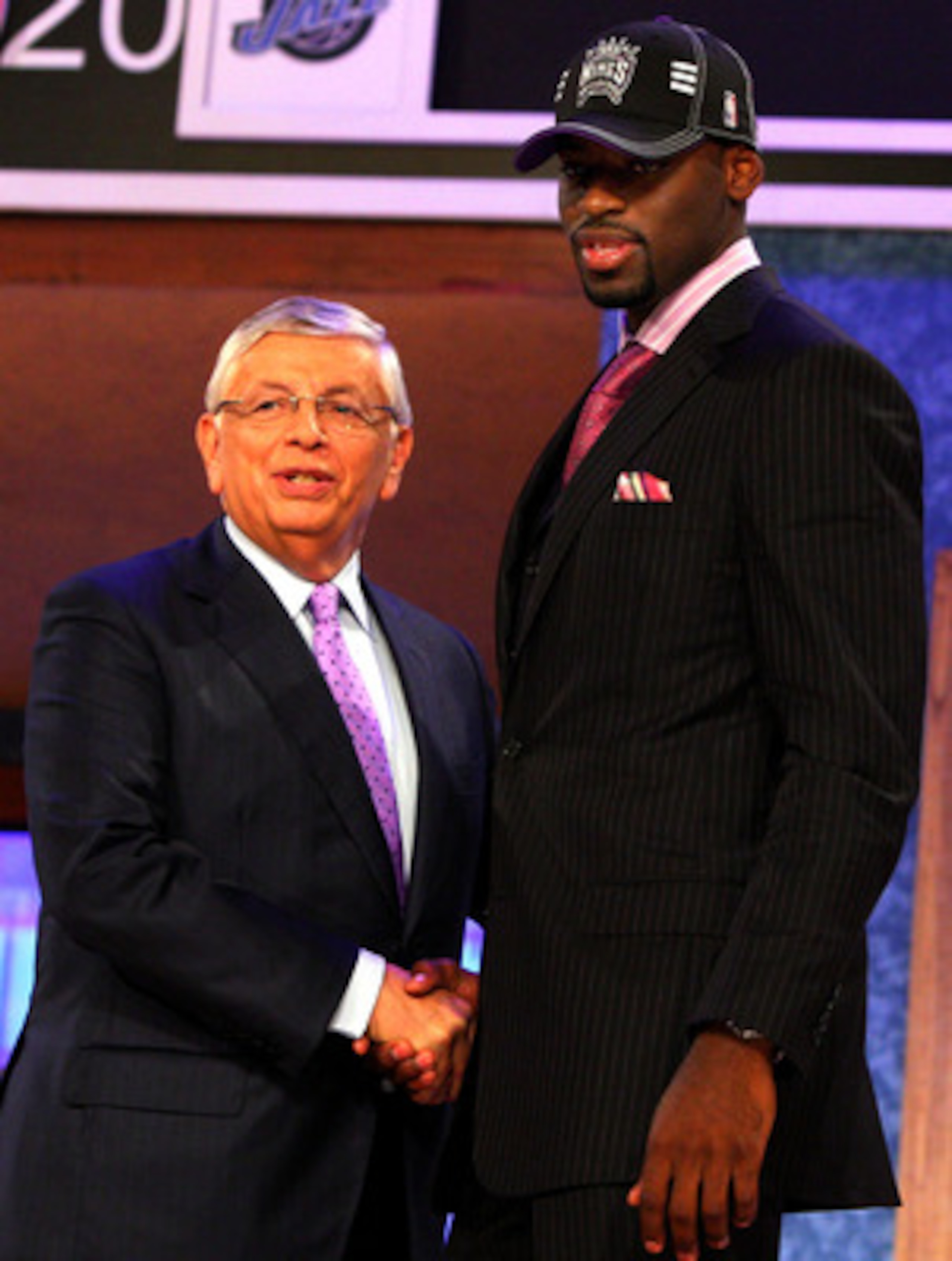 NEW YORK - JUNE 25:  NBA Commissioner David Stern poses for a photograph with the fourth overall draft pick by the Sacramento Kings,  Tyreke Evans during the 2009 NBA Draft at the Wamu Theatre at Madison Square Garden June 25, 2009 in New York City. NOTE
