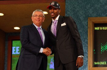 NEW YORK - JUNE 25:  NBA Commissioner David Stern poses for a photograph with the tenth overall draft pick by the Milwaukee Bucks,  Brandon Jennings during the 2009 NBA Draft at the Wamu Theatre at Madison Square Garden June 25, 2009 in New York City. NOT