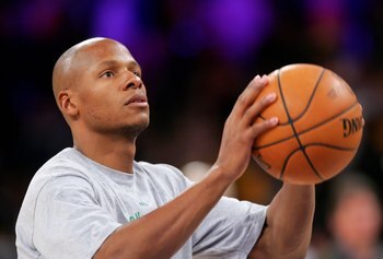 LOS ANGELES, CA - DECEMBER 30:   Ray Allen #20 of the Boston Celtics warms up before the game against the Los Angeles Lakers at Staples Center on December 30, 2007 in Los Angeles, California.  NOTE TO USER: User expressly acknowledges and agrees that, by