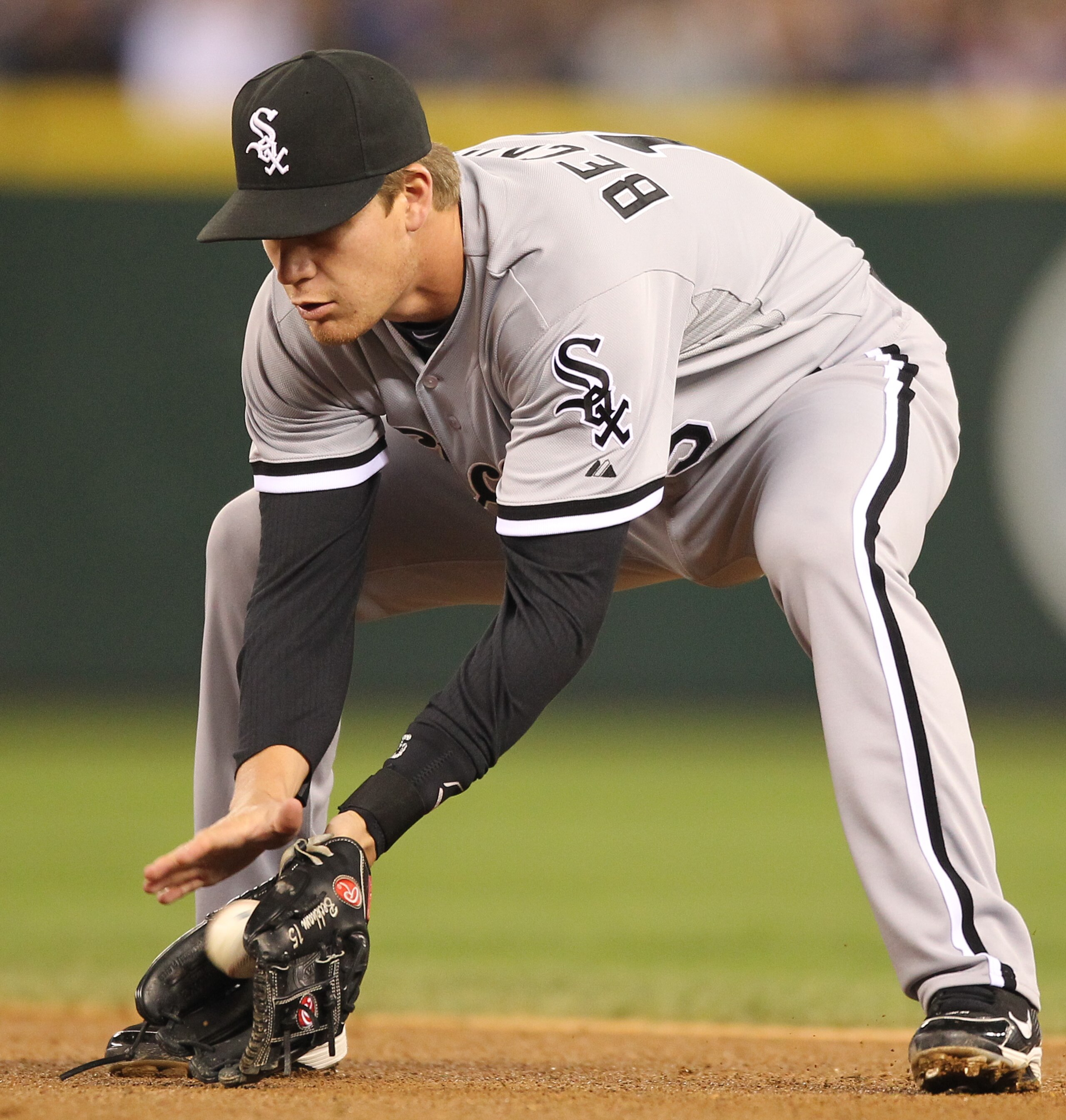 SEATTLE - MAY 06:  Second baseman Gordon Beckham #15 of the Chicago White Sox fields a grounder against the Seattle Mariners at Safeco Field on May 6, 2011 in Seattle, Washington. The Mariners won 3-2. (Photo by Otto Greule Jr/Getty Images)