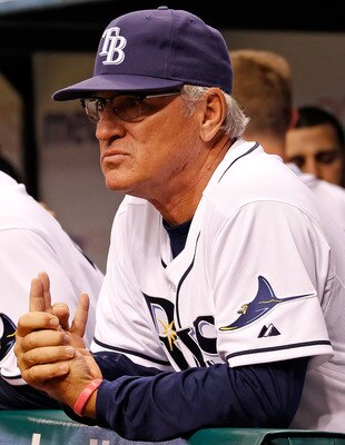 ST. PETERSBURG, FL - APRIL 15:  Manager Joe Maddon #70 of the Tampa Bay Rays watches his team during a game against the Minnesota Twins during the game at Tropicana Field on April 15, 2011 in St. Petersburg, Florida.  (Photo by J. Meric/Getty Images)