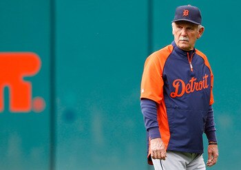 CLEVELAND - APRIL 30:  Manager Jim Leyland #10 of the Detroit Tigers walks around during batting practice prior to the game against the Cleveland Indians on April 30, 2011 at Progressive Field in Cleveland, Ohio.  (Photo by Jared Wickerham/Getty Images)