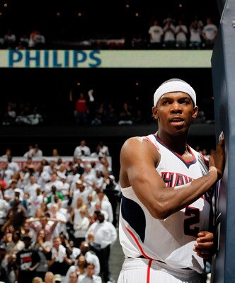 ATLANTA, GA - APRIL 22:  Joe Johnson #2 of the Atlanta Hawks against the Orlando Magic during Game Three of the Eastern Conference Quarterfinals in the 2011 NBA Playoffs at Philips Arena on April 22, 2011 in Atlanta, Georgia.  NOTE TO USER: User expressly