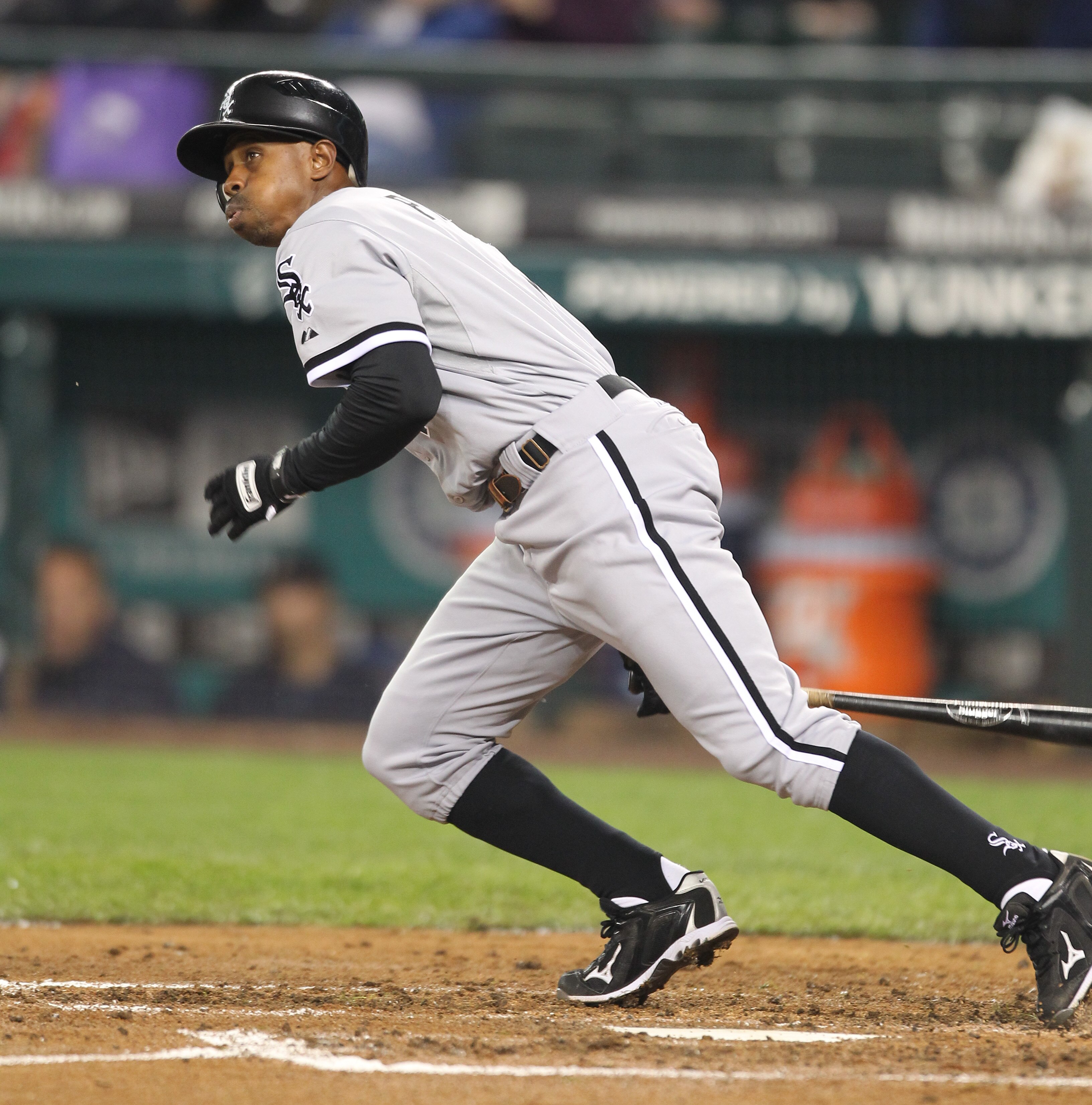 SEATTLE - MAY 06:  Juan Pierre #1 of the Chicago White Sox bats against the Seattle Mariners at Safeco Field on May 6, 2011 in Seattle, Washington. The Mariners won 3-2. (Photo by Otto Greule Jr/Getty Images)
