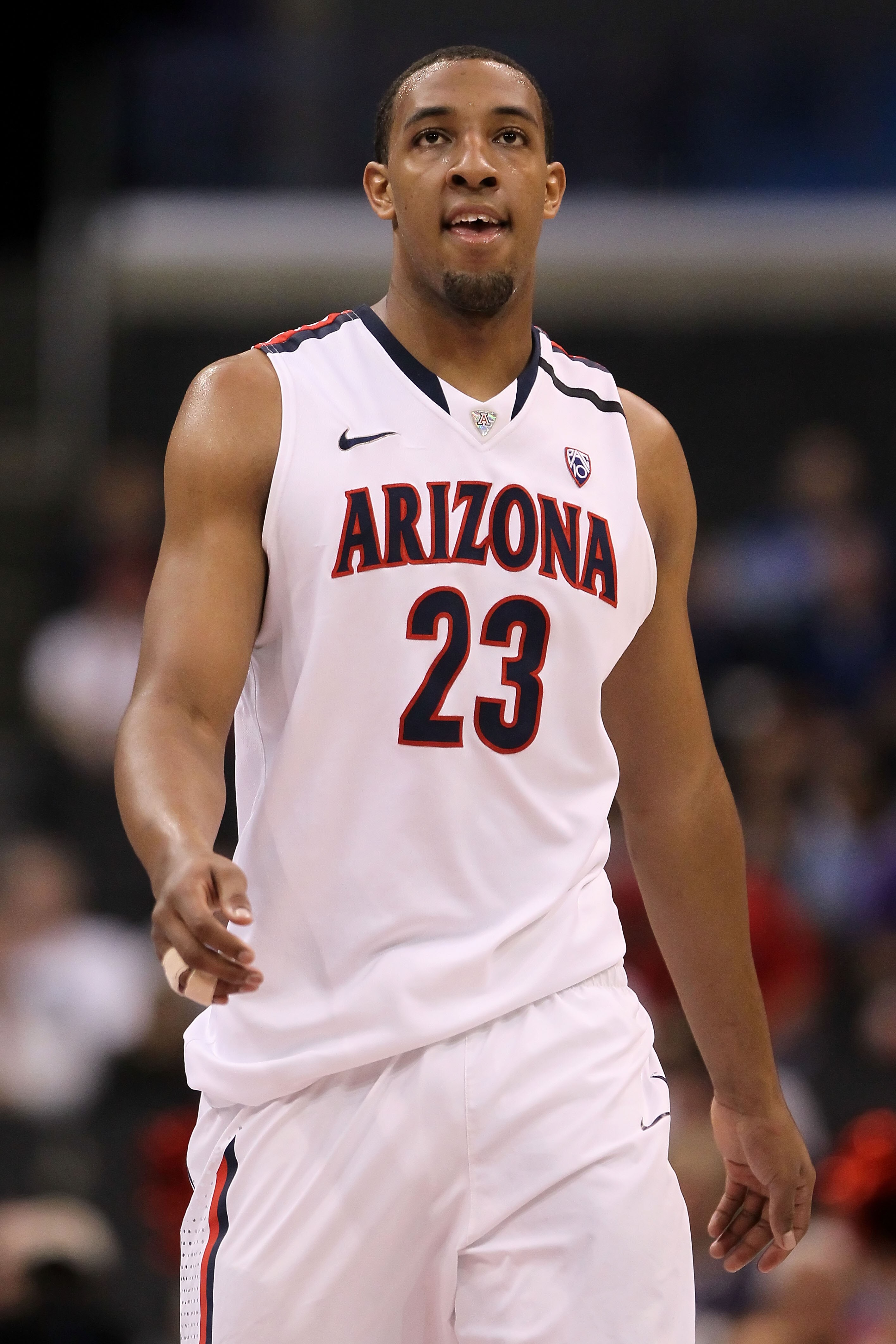 LOS ANGELES, CA - MARCH 12:  Derrick Williams #23 of the Arizona Wildcats looks on in the first half while taking on the Washington Huskies in the championship game of the 2011 Pacific Life Pac-10 Men's Basketball Tournament at Staples Center on March 12,