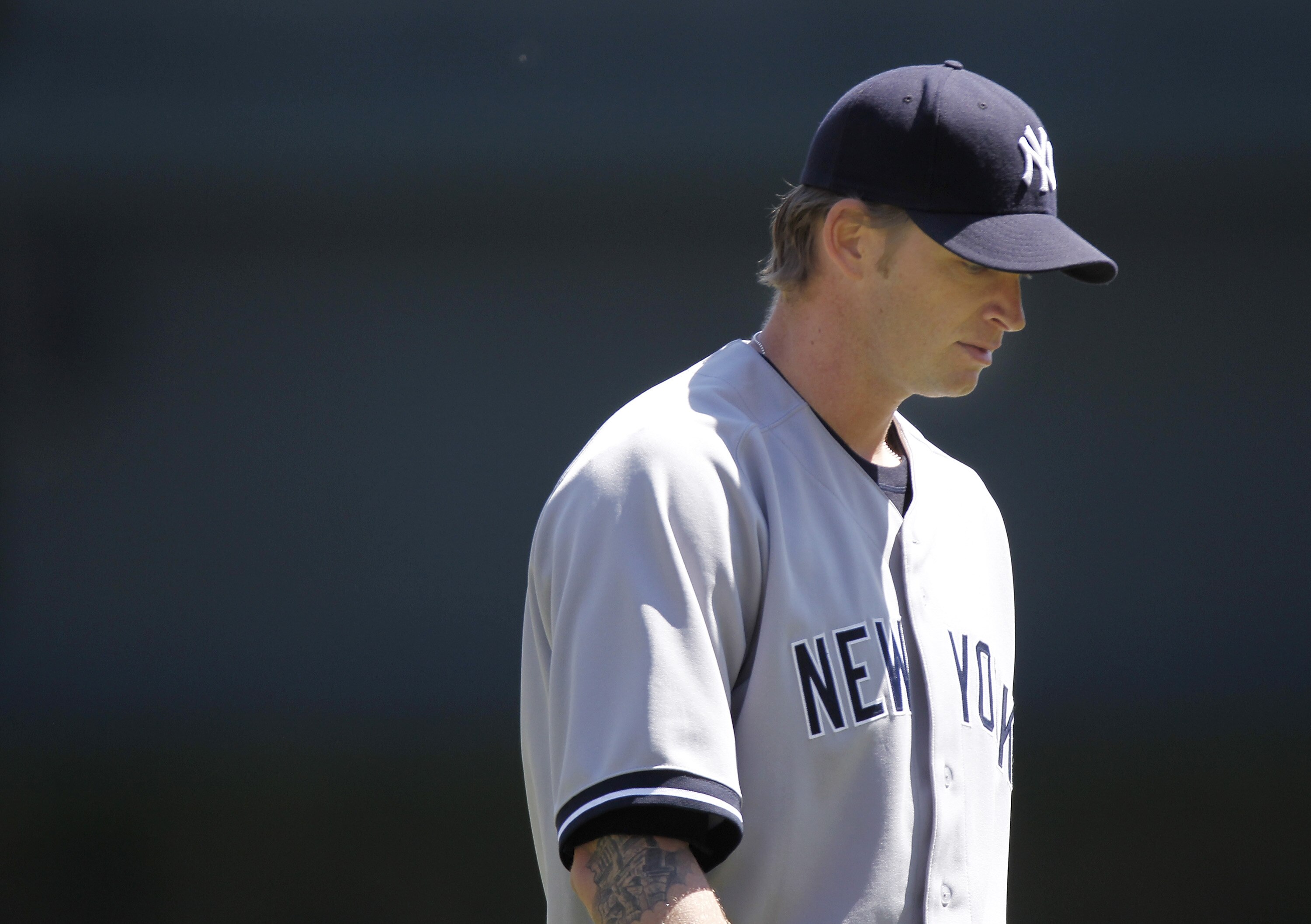 DETROIT, MI - MAY 05: A.J. Burnett #34 of the New York Yankees looks on from the mound while playing the Detroit Tigers at Comerica Park on May 5, 2011 in Detroit, Michigan. Detroit won the game 6-3. (Photo by Gregory Shamus/Getty Images)