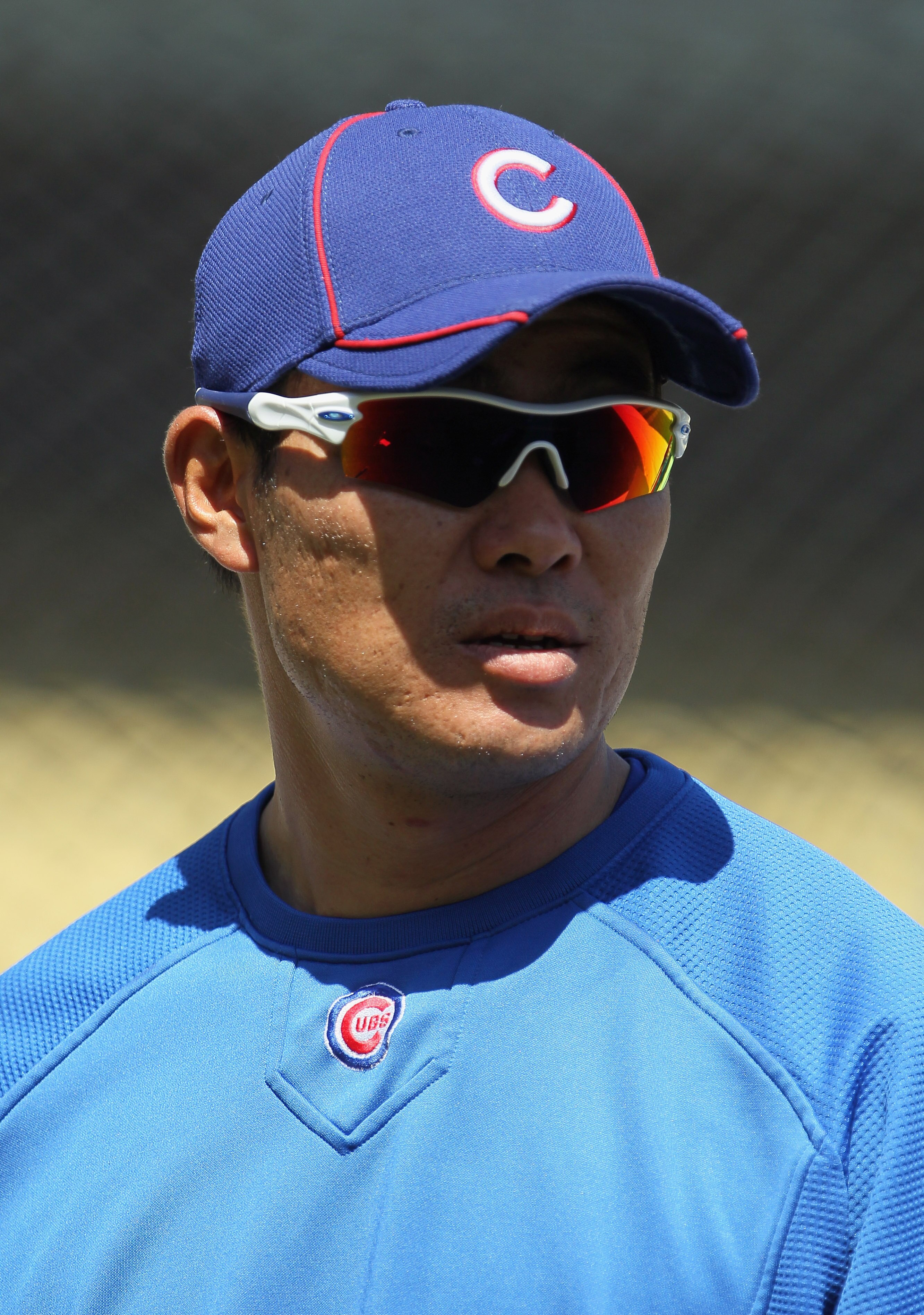 LOS ANGELES, CA - MAY 04:  Kosuke Fukudome #1 of the Chicago Cubs looks on during batting practice prior to the start of the game against the Los Angeles Dodgers at Dodger Stadium on May 4, 2011 in Los Angeles, California.  (Photo by Jeff Gross/Getty Imag