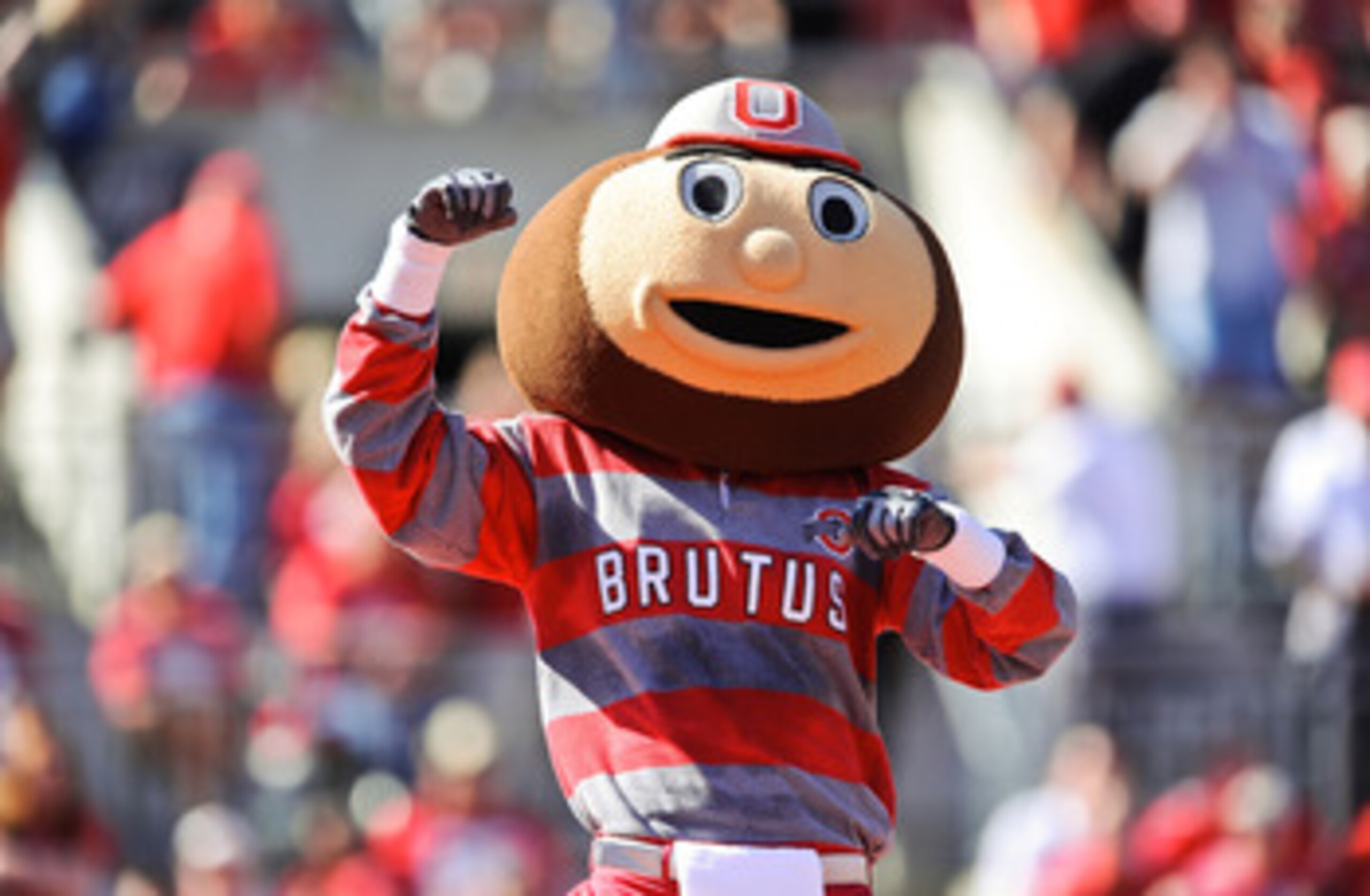COLUMBUS, OH - OCTOBER 9:  Mascot Brutus Buckeye of the Ohio State Buckeyes cheers on the team during a game against the Indiana Hoosiers at Ohio Stadium on October 9, 2010 in Columbus, Ohio.  (Photo by Jamie Sabau/Getty Images)